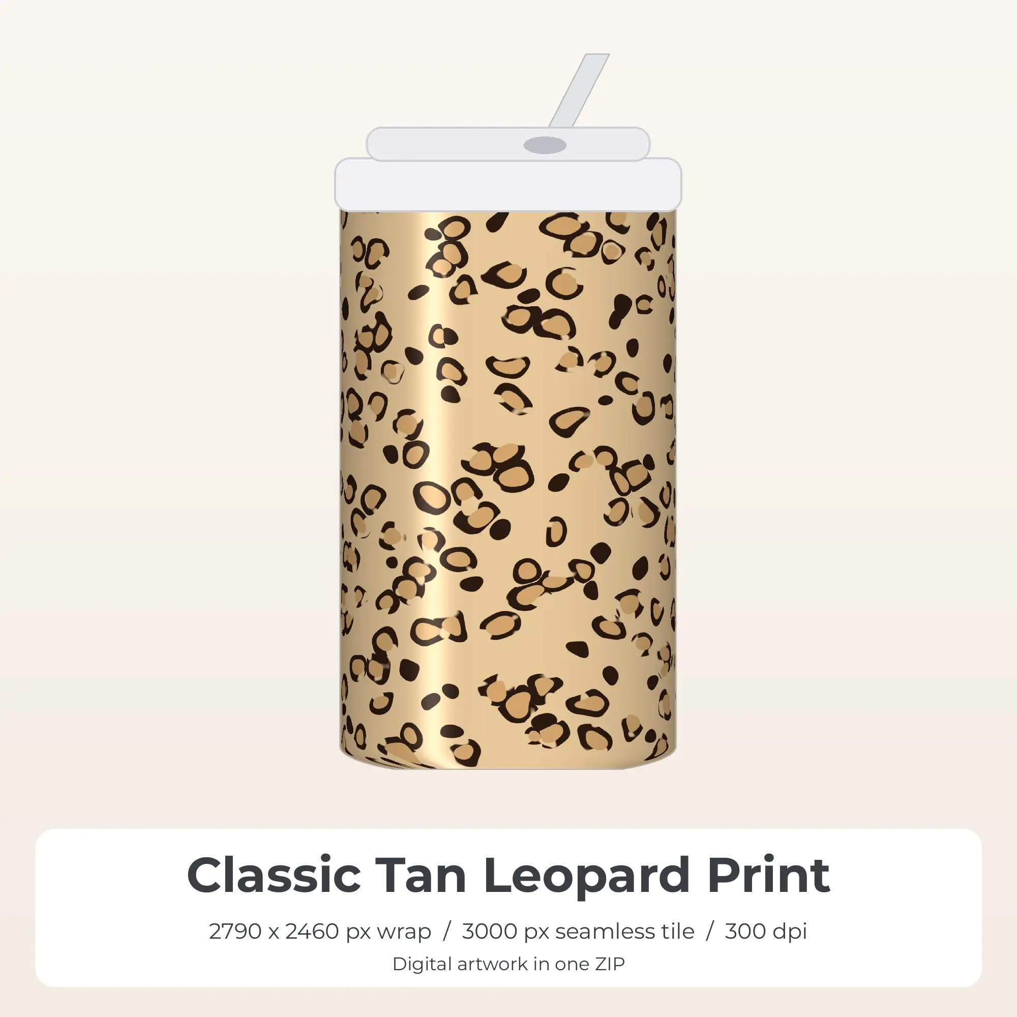 Classic Tan Leopard Print Tumbler Wrap PNG, 20oz Sublimation preview