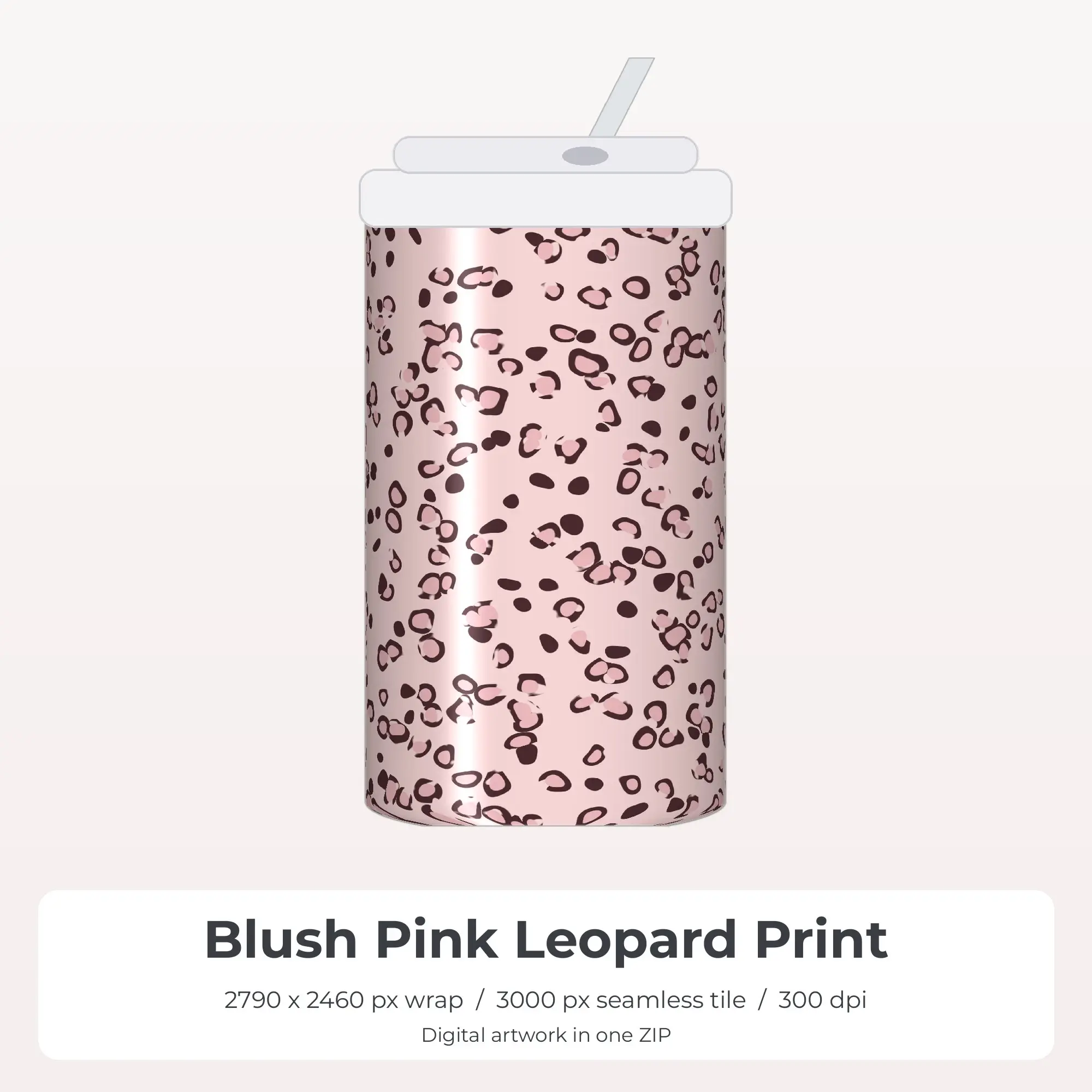 Blush Pink Leopard Print Tumbler Wrap PNG, 20oz Sublimation preview