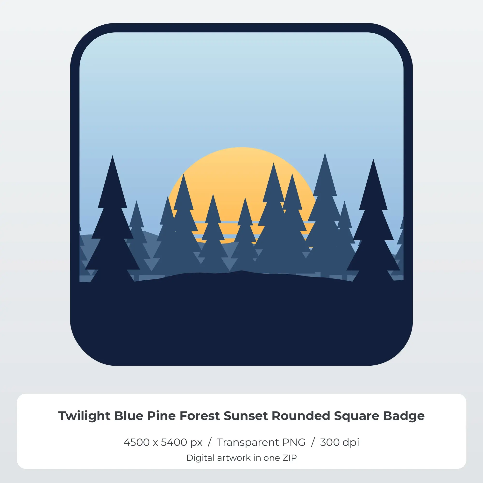 Twilight Blue Pine Forest Sunset Rounded Square Badge Sublimation PNG preview
