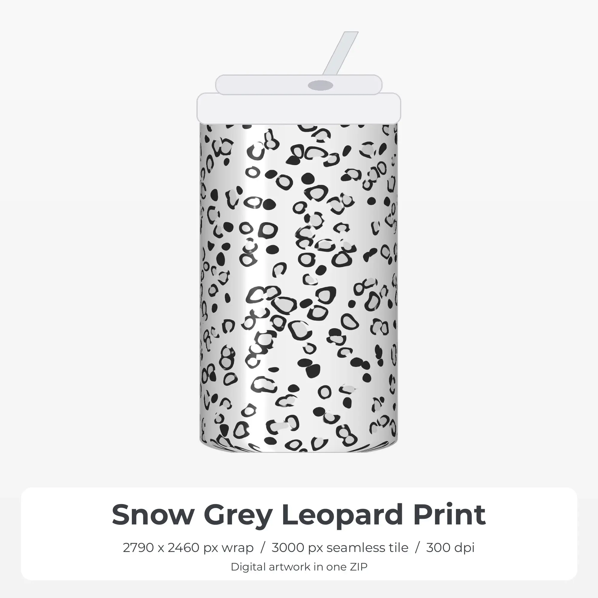 Snow Grey Leopard Print Tumbler Wrap PNG, 20oz Sublimation preview