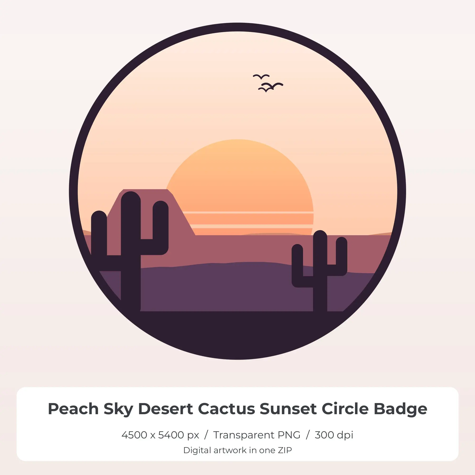 Peach Sky Desert Cactus Sunset Circle Badge Sublimation PNG for Shirts preview