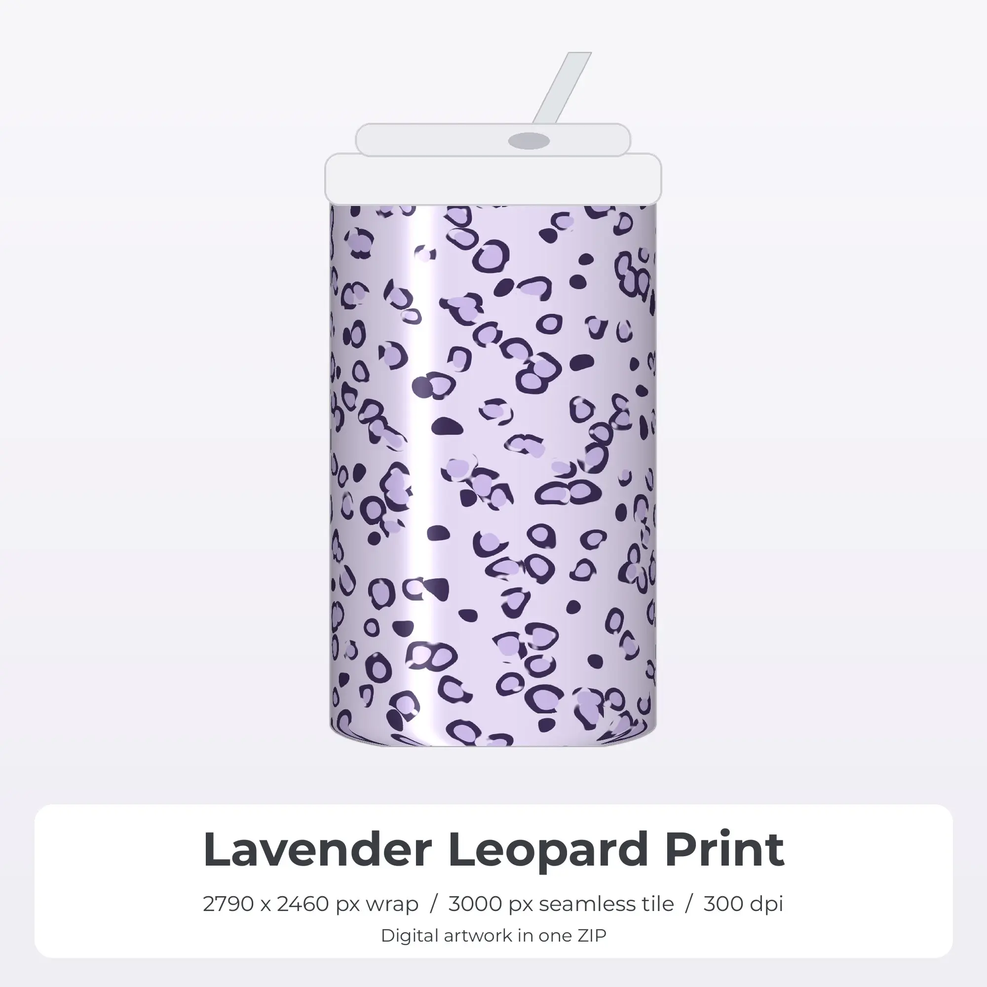 Lavender Leopard Print Tumbler Wrap PNG, 20oz Sublimation preview