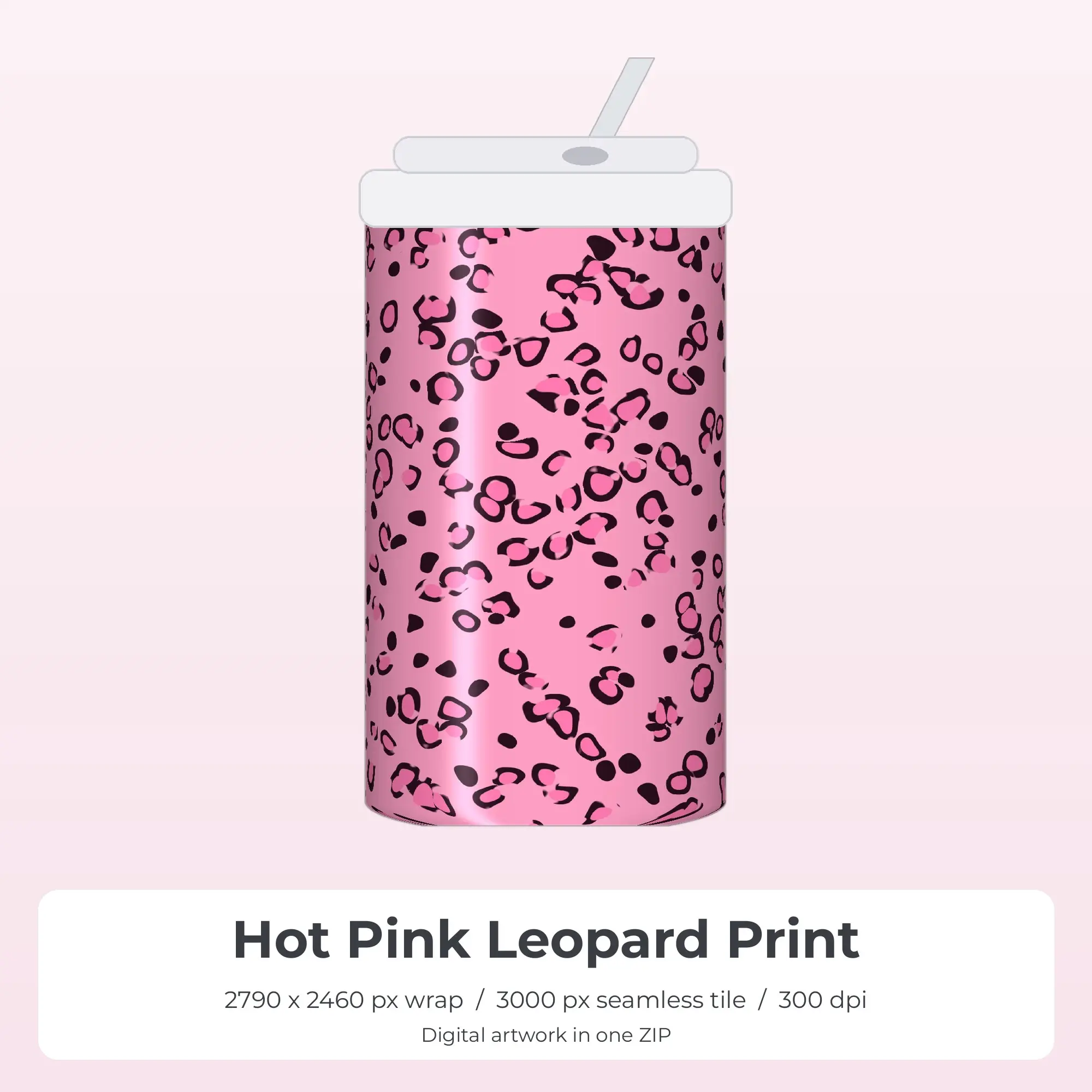Hot Pink Leopard Print Tumbler Wrap PNG, 20oz Sublimation preview