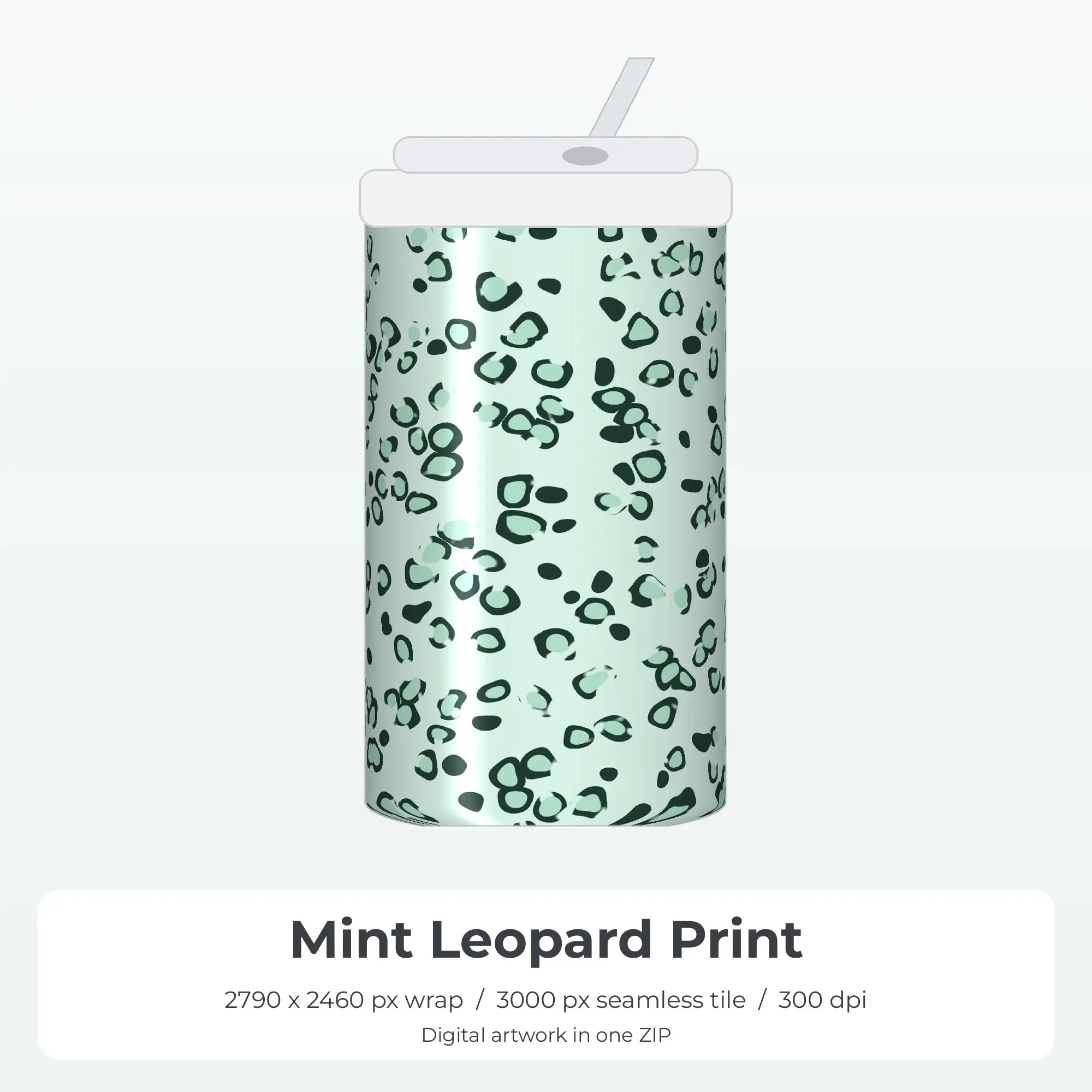 Mint Leopard Print Tumbler Wrap PNG, 20oz Sublimation preview