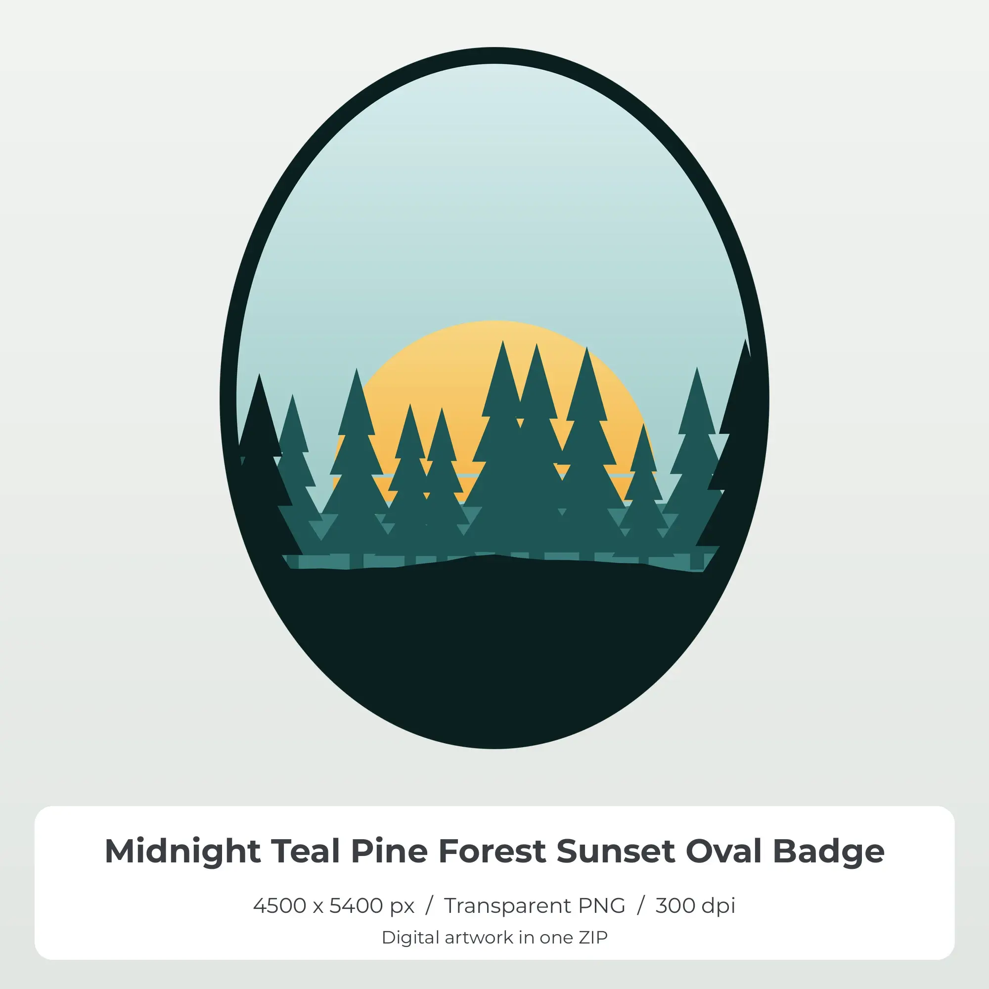 Midnight Teal Pine Forest Sunset Oval Badge Sublimation PNG for Shirts preview