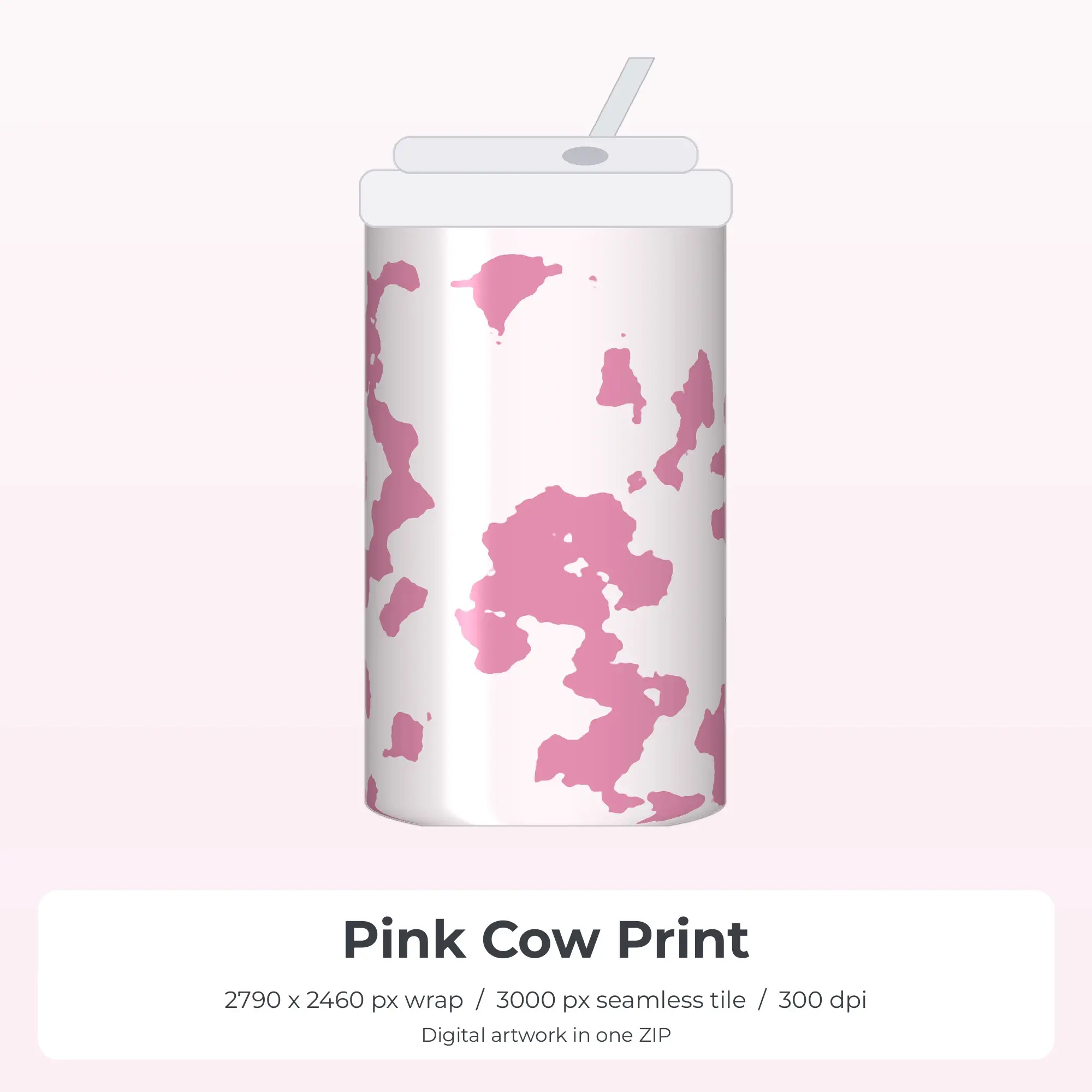 Pink Cow Print Tumbler Wrap PNG, 20oz Sublimation preview