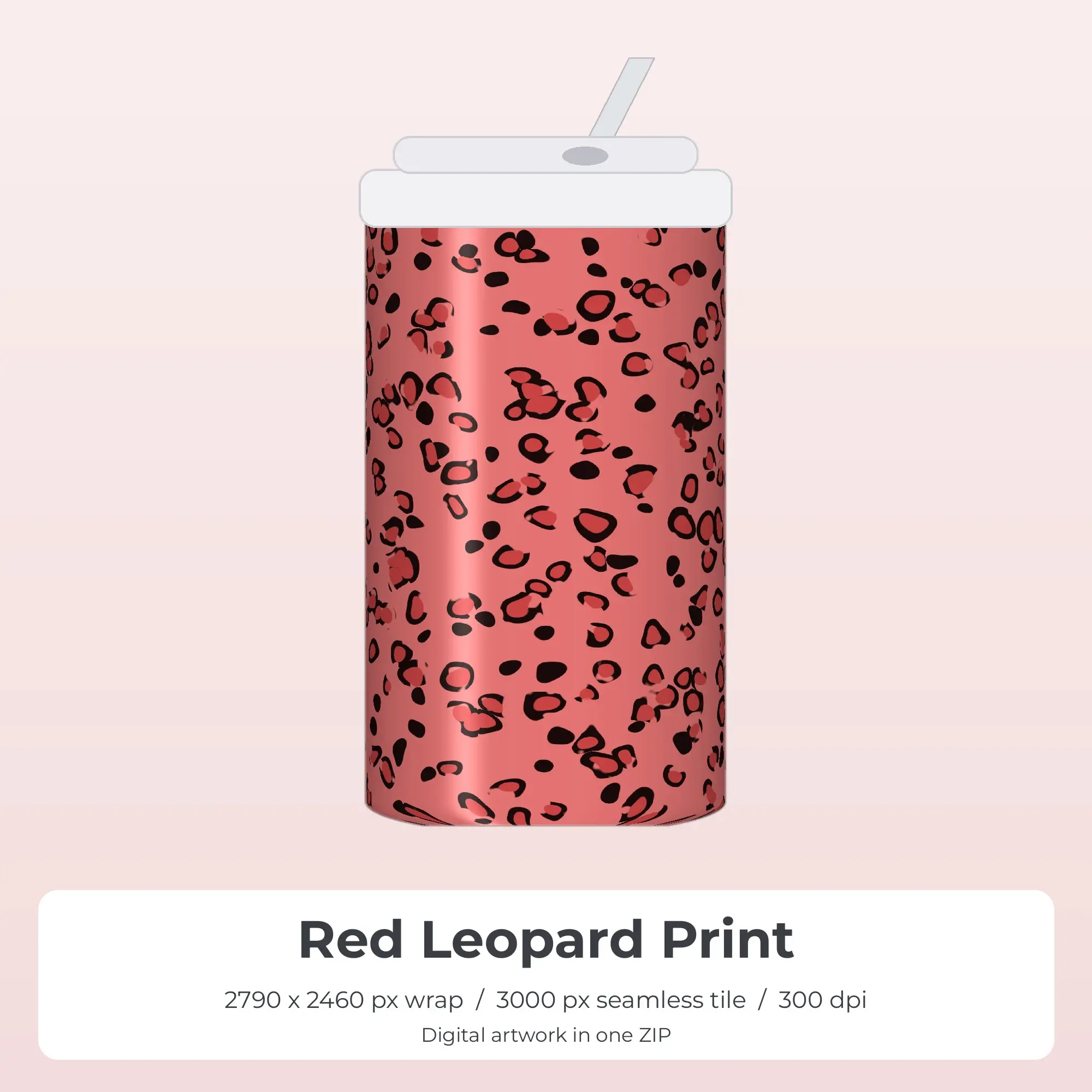 Red Leopard Print Tumbler Wrap PNG, 20oz Sublimation preview