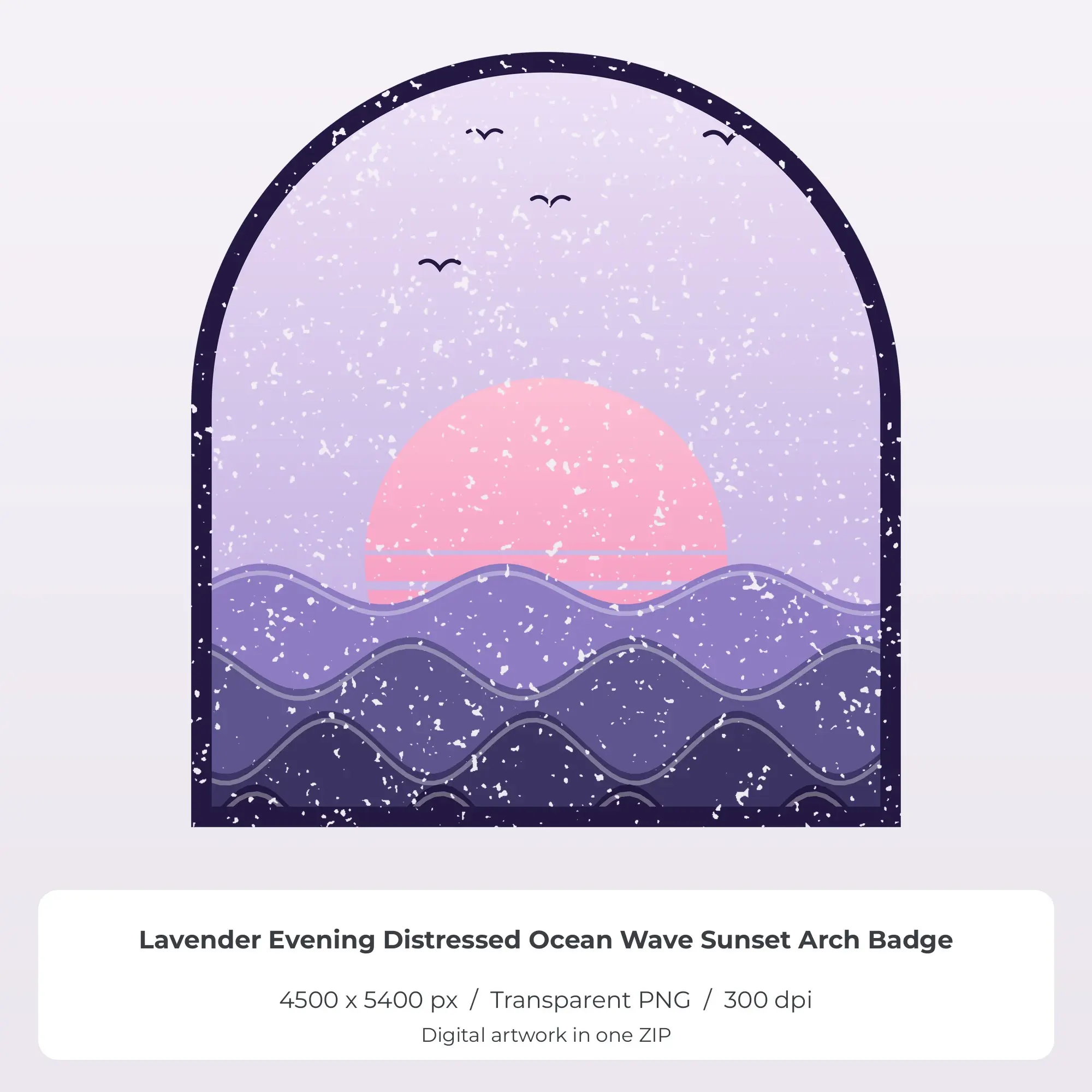 Lavender Evening Distressed Ocean Wave Sunset Arch Sublimation PNG preview