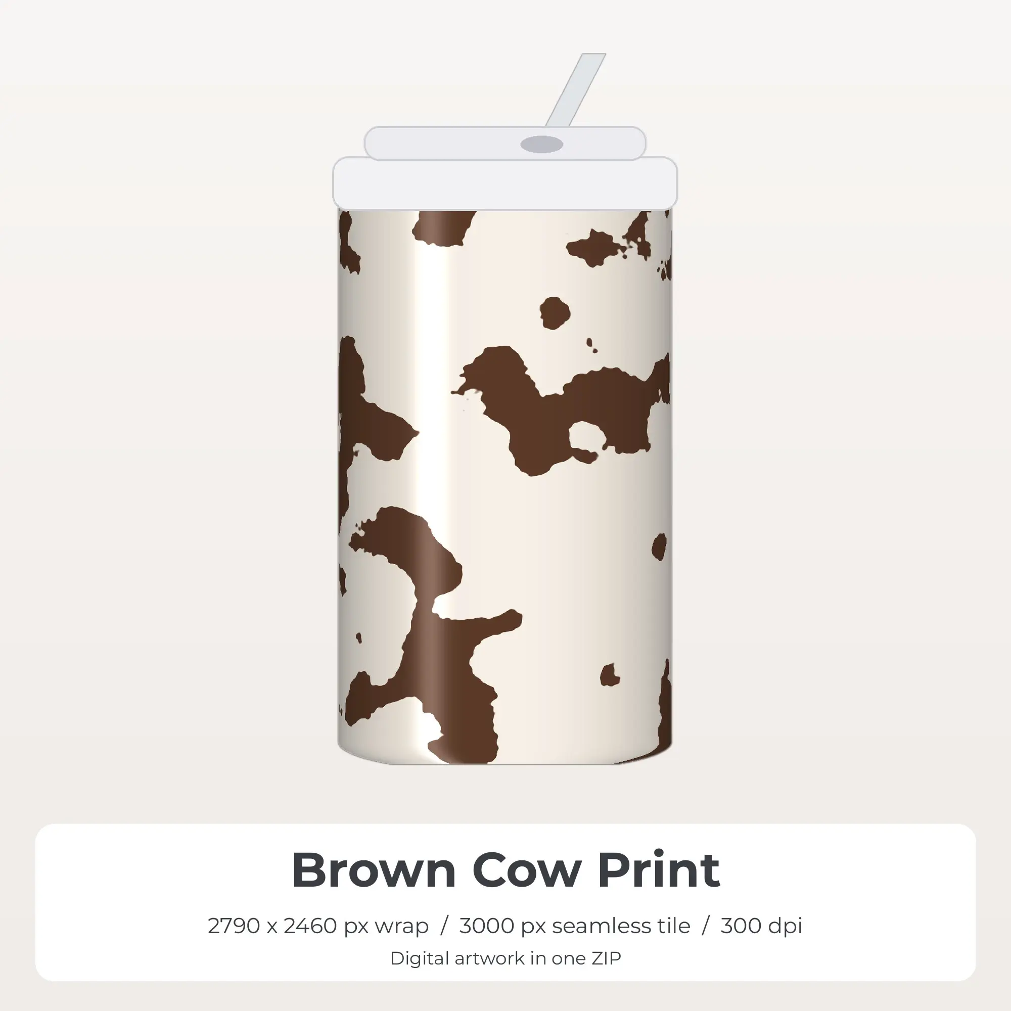 Brown Cow Print Tumbler Wrap PNG, 20oz Sublimation preview