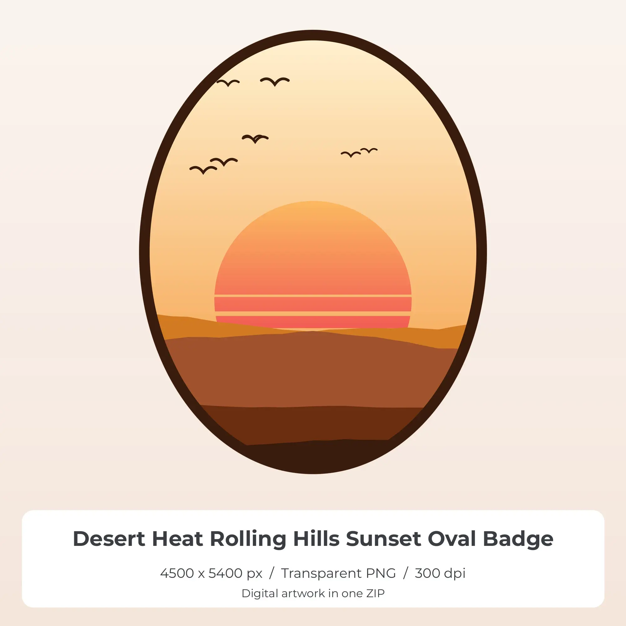 Desert Heat Rolling Hills Sunset Oval Badge Sublimation PNG for Shirts preview