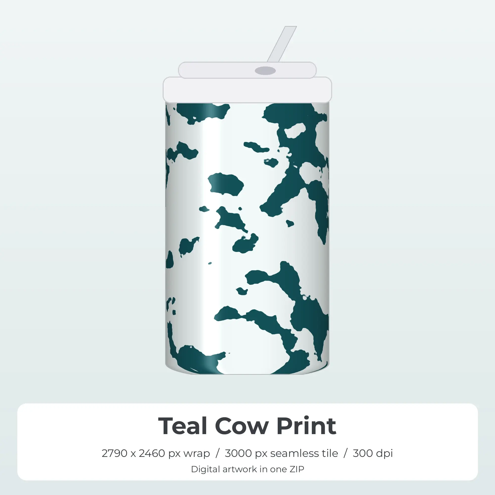 Teal Cow Print Tumbler Wrap PNG, 20oz Sublimation preview