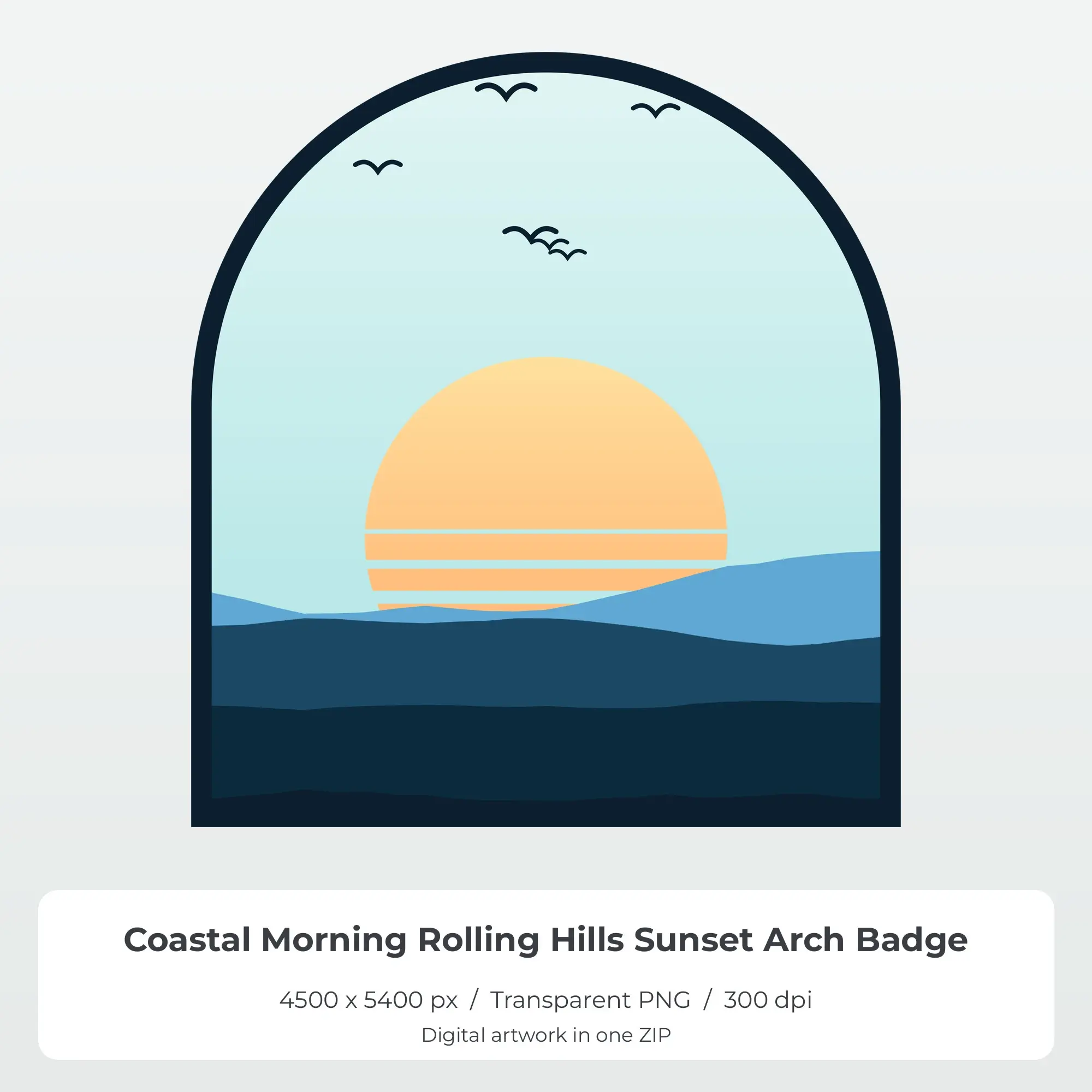 Coastal Morning Rolling Hills Sunset Arch Badge Sublimation PNG preview