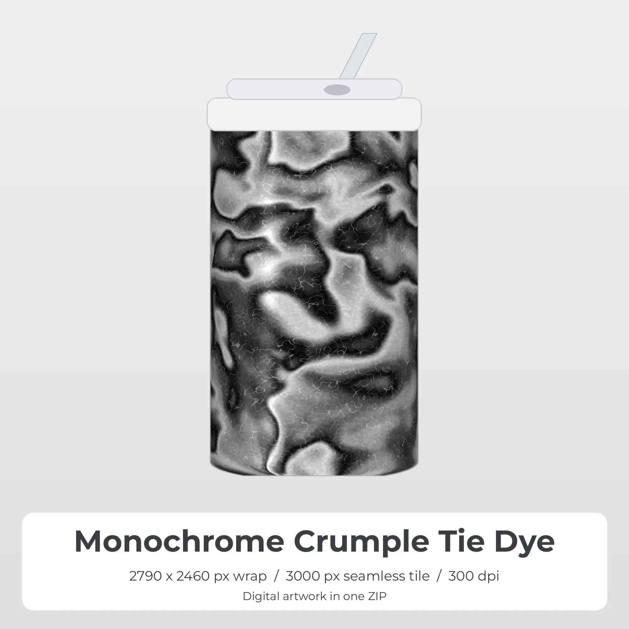 Monochrome Crumple Tie Dye Tumbler Wrap PNG, 20oz Sublimation preview