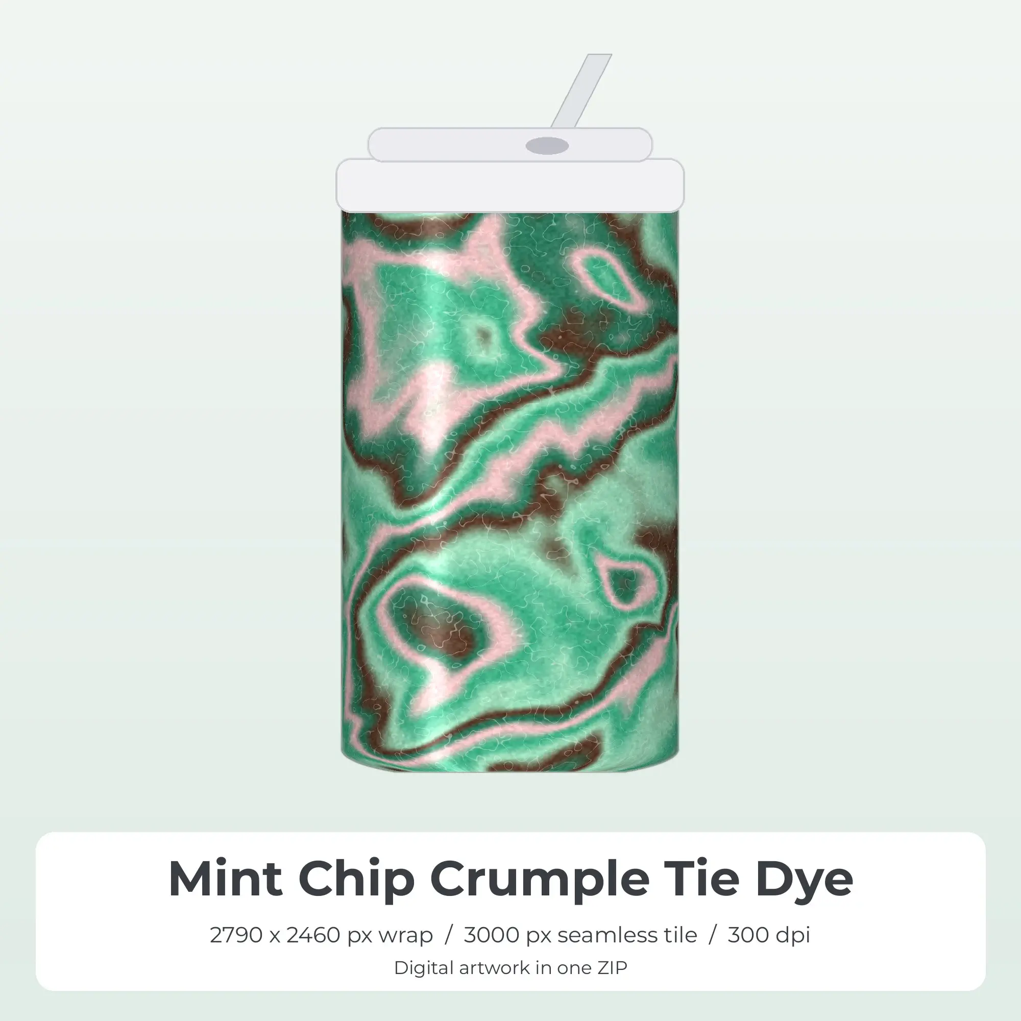 Mint Chip Crumple Tie Dye Tumbler Wrap PNG, 20oz Sublimation preview