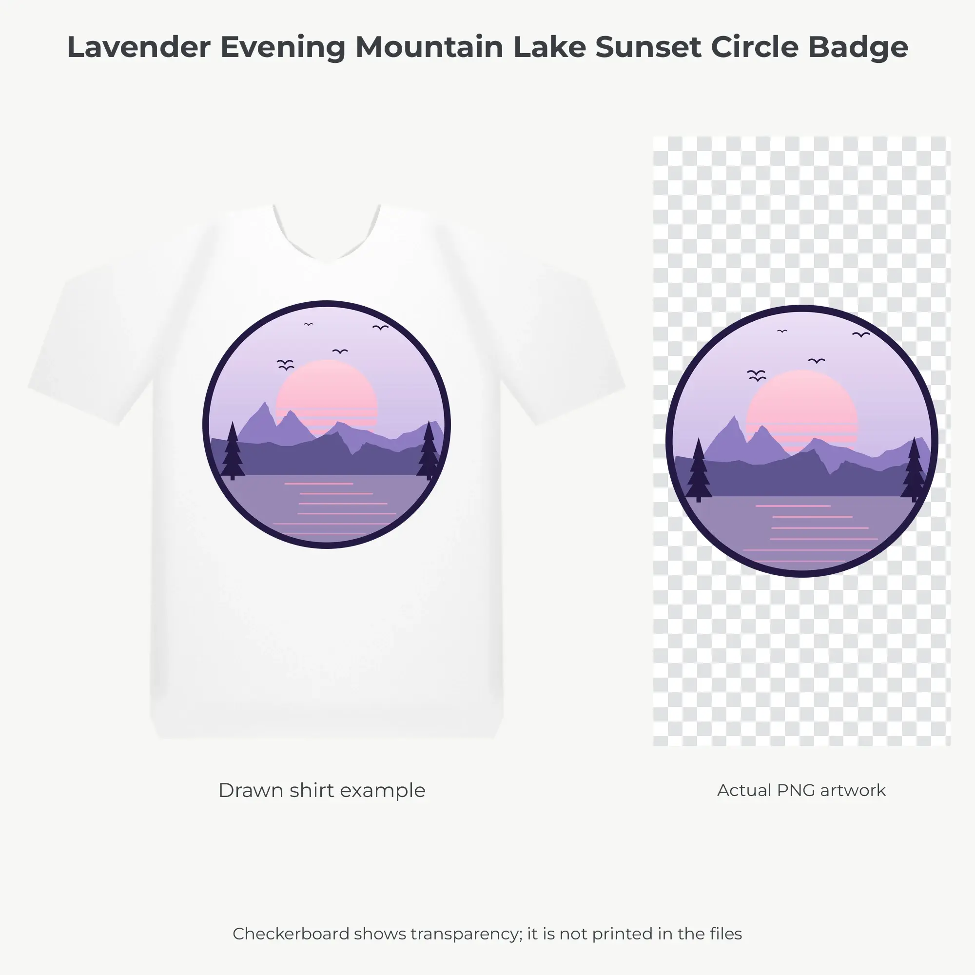 Lavender Evening Mountain Lake Sunset Circle Badge Sublimation PNG, preview 2 of 2