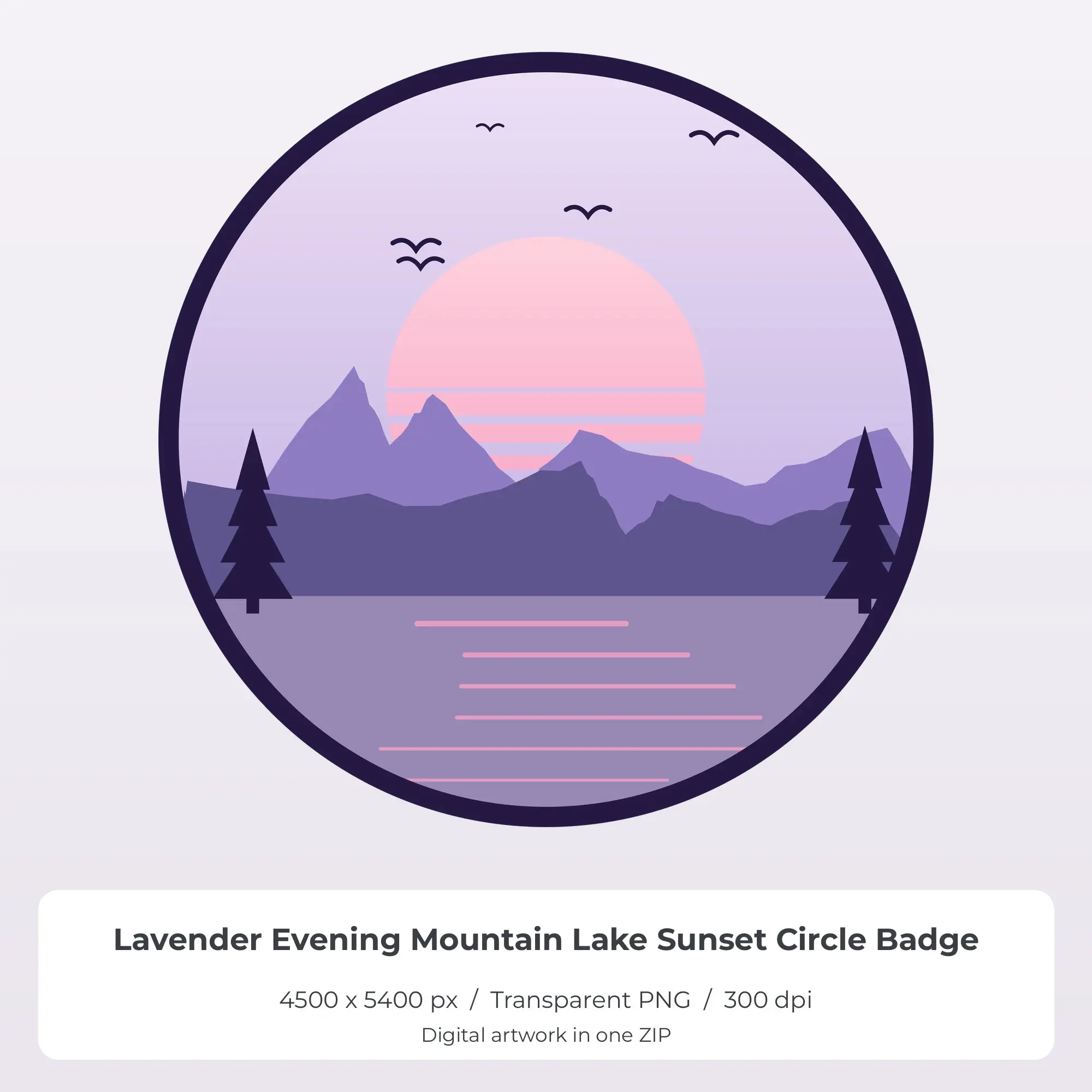 Lavender Evening Mountain Lake Sunset Circle Badge Sublimation PNG preview