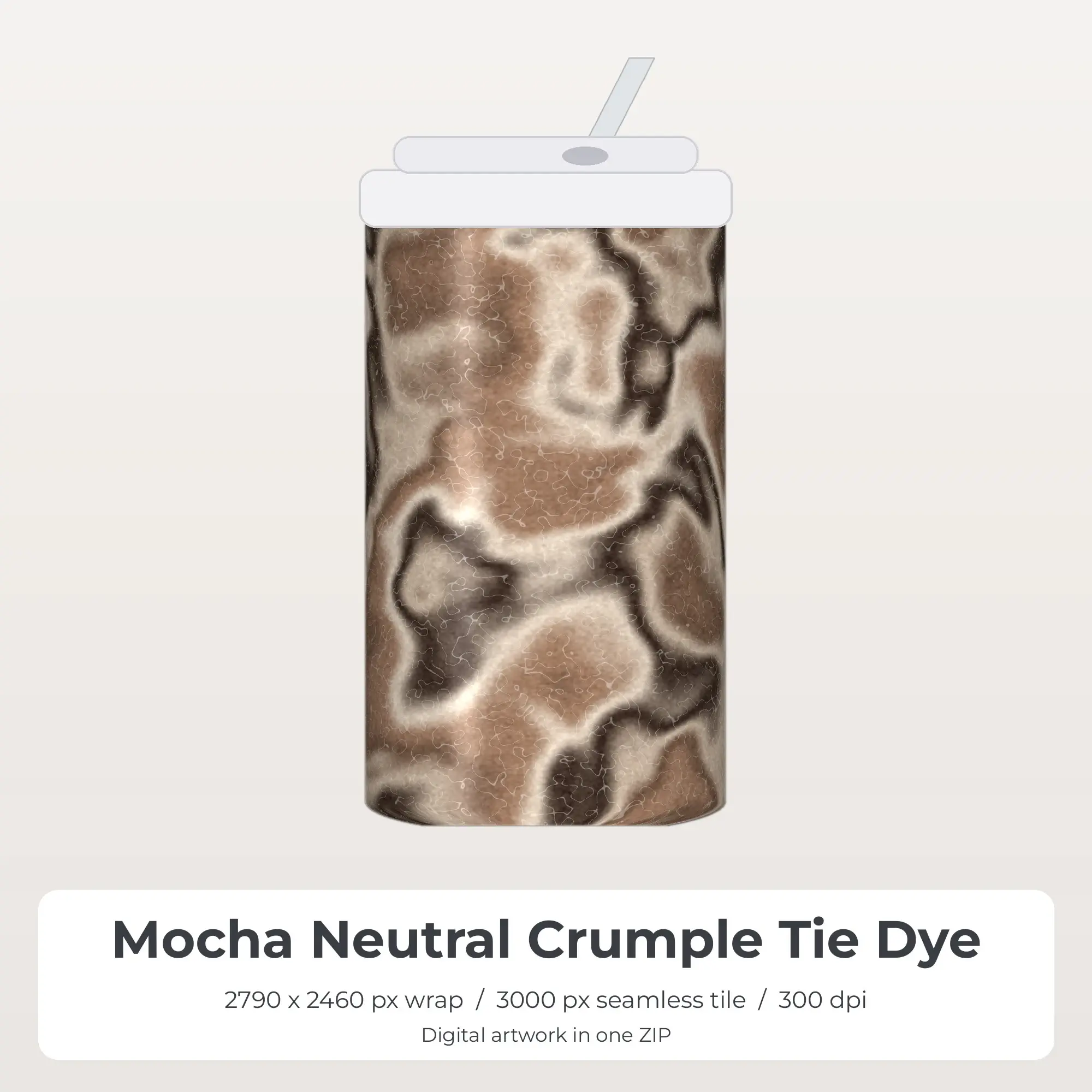 Mocha Neutral Crumple Tie Dye Tumbler Wrap PNG, 20oz Sublimation preview