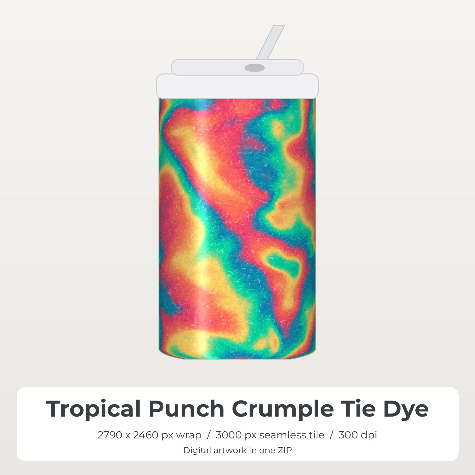 Tropical Punch Crumple Tie Dye Tumbler Wrap PNG, 20oz Sublimation preview