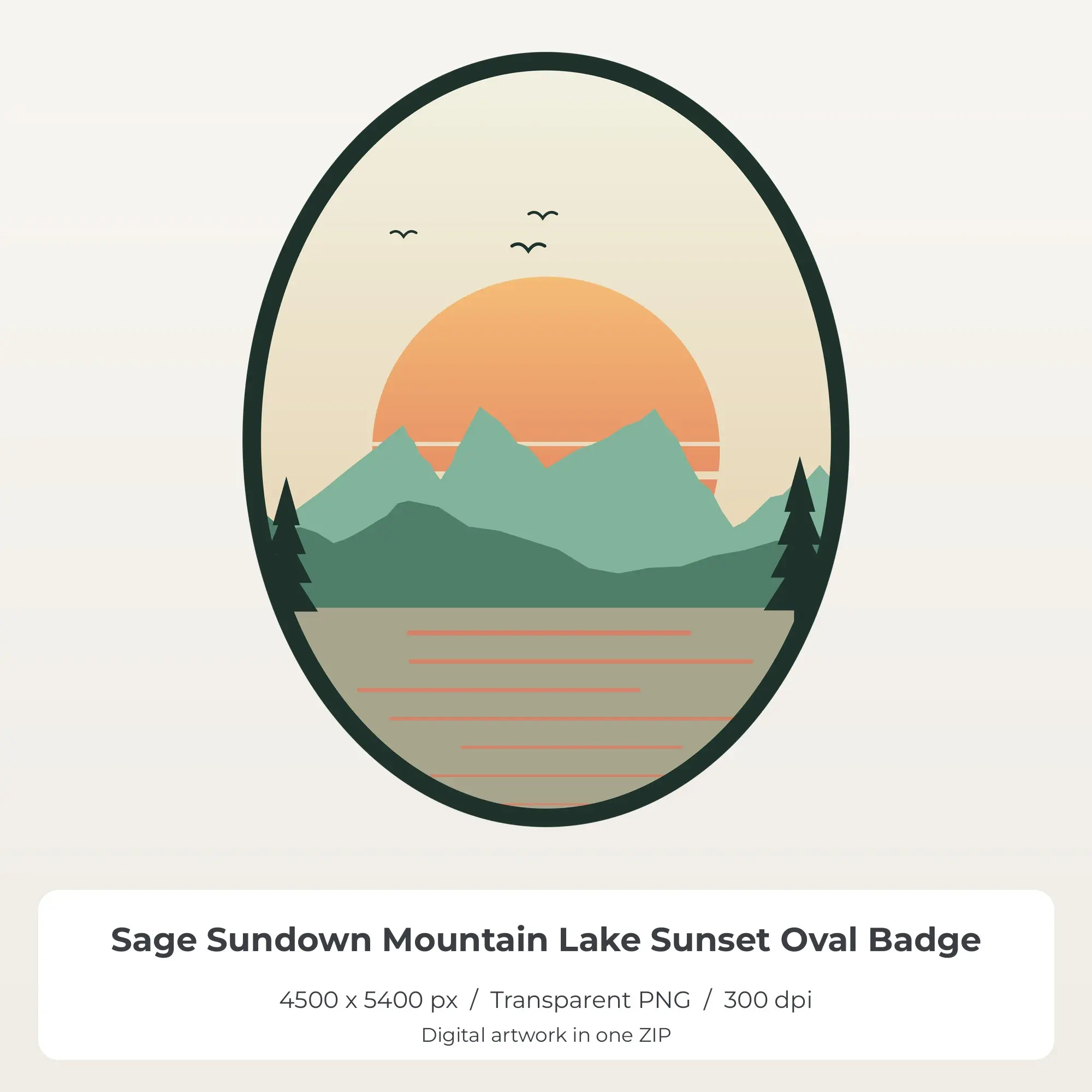 Sage Sundown Mountain Lake Sunset Oval Badge T-Shirt Sublimation PNG preview