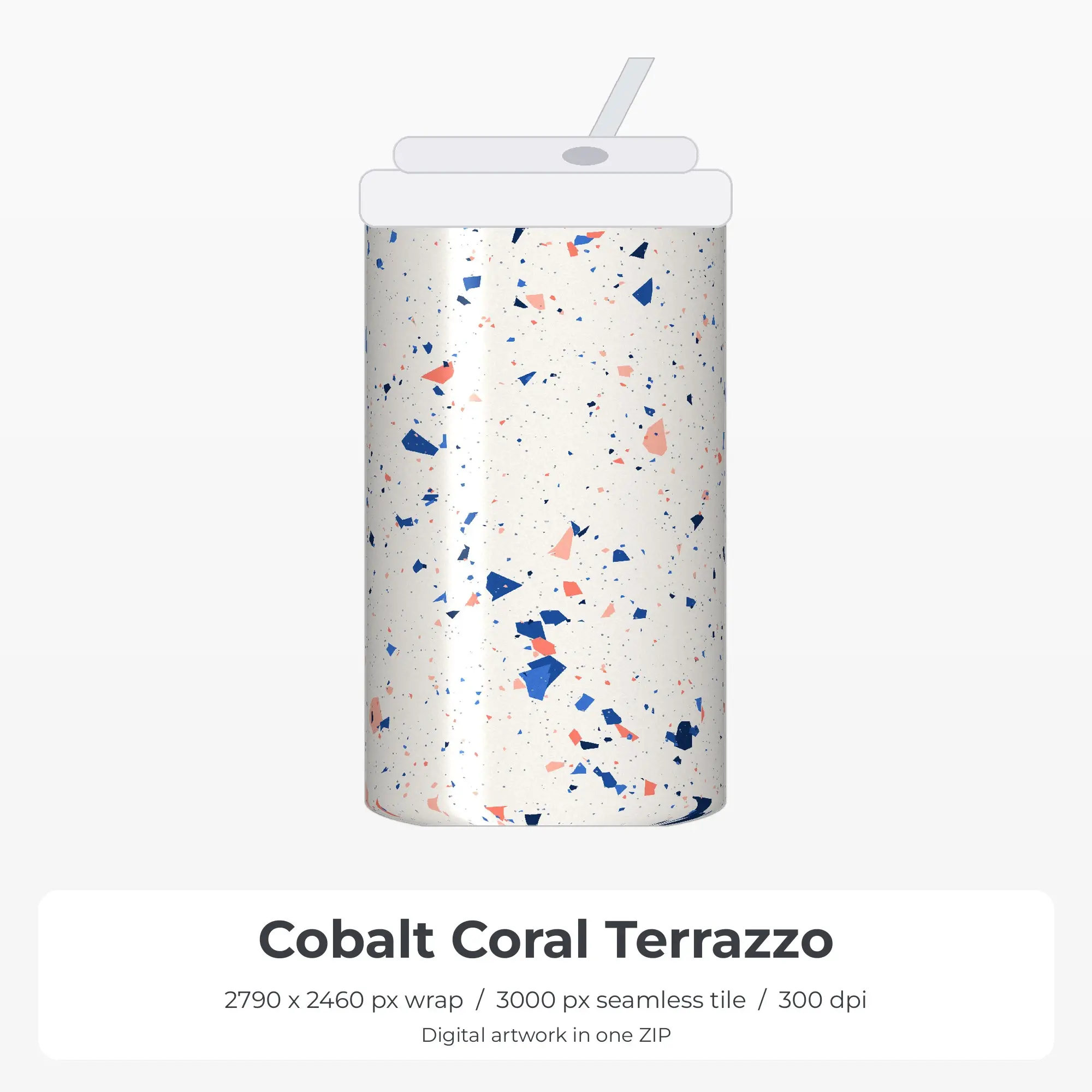 Cobalt Coral Terrazzo Tumbler Wrap PNG, 20oz Sublimation preview