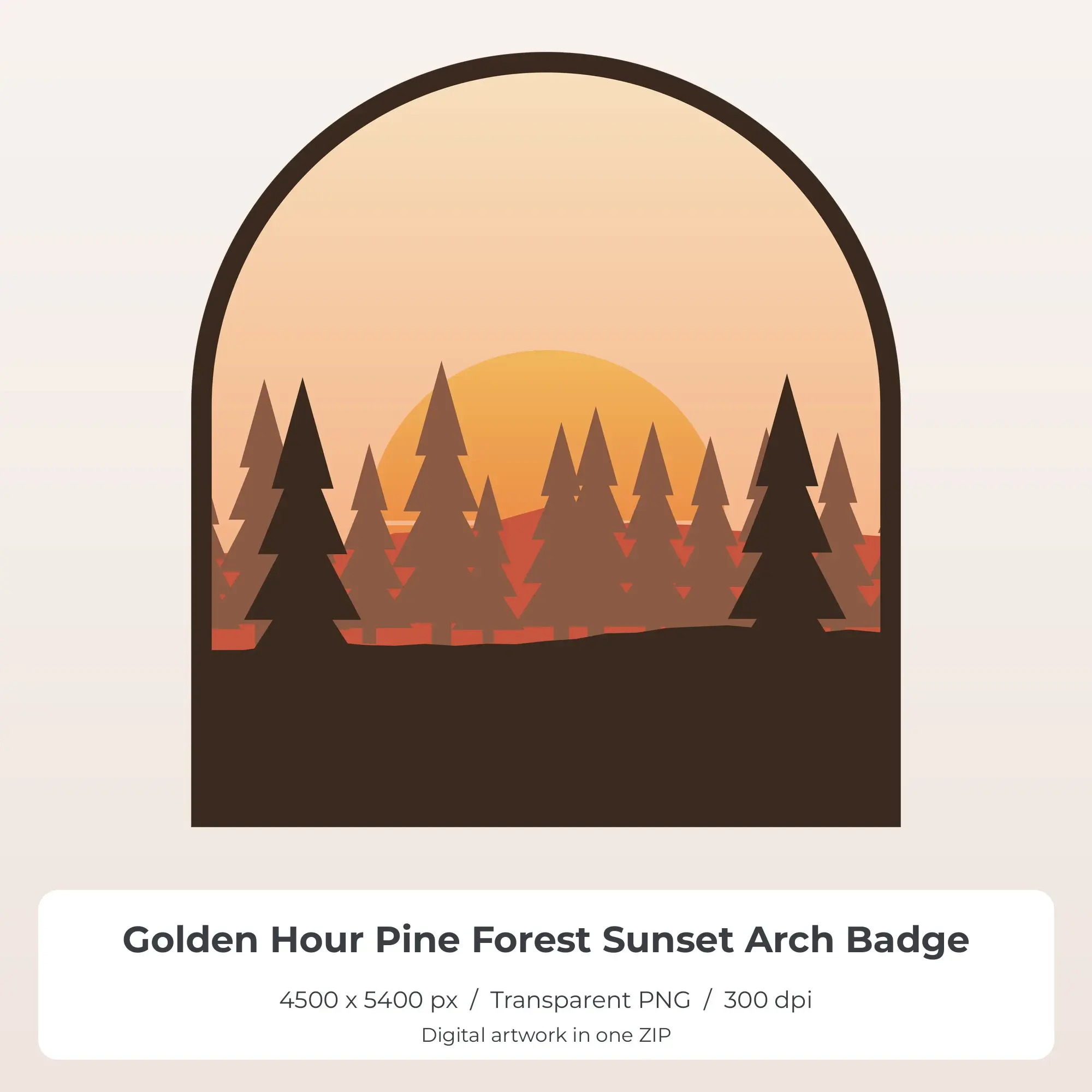 Golden Hour Pine Forest Sunset Arch Badge Sublimation PNG for Shirts preview