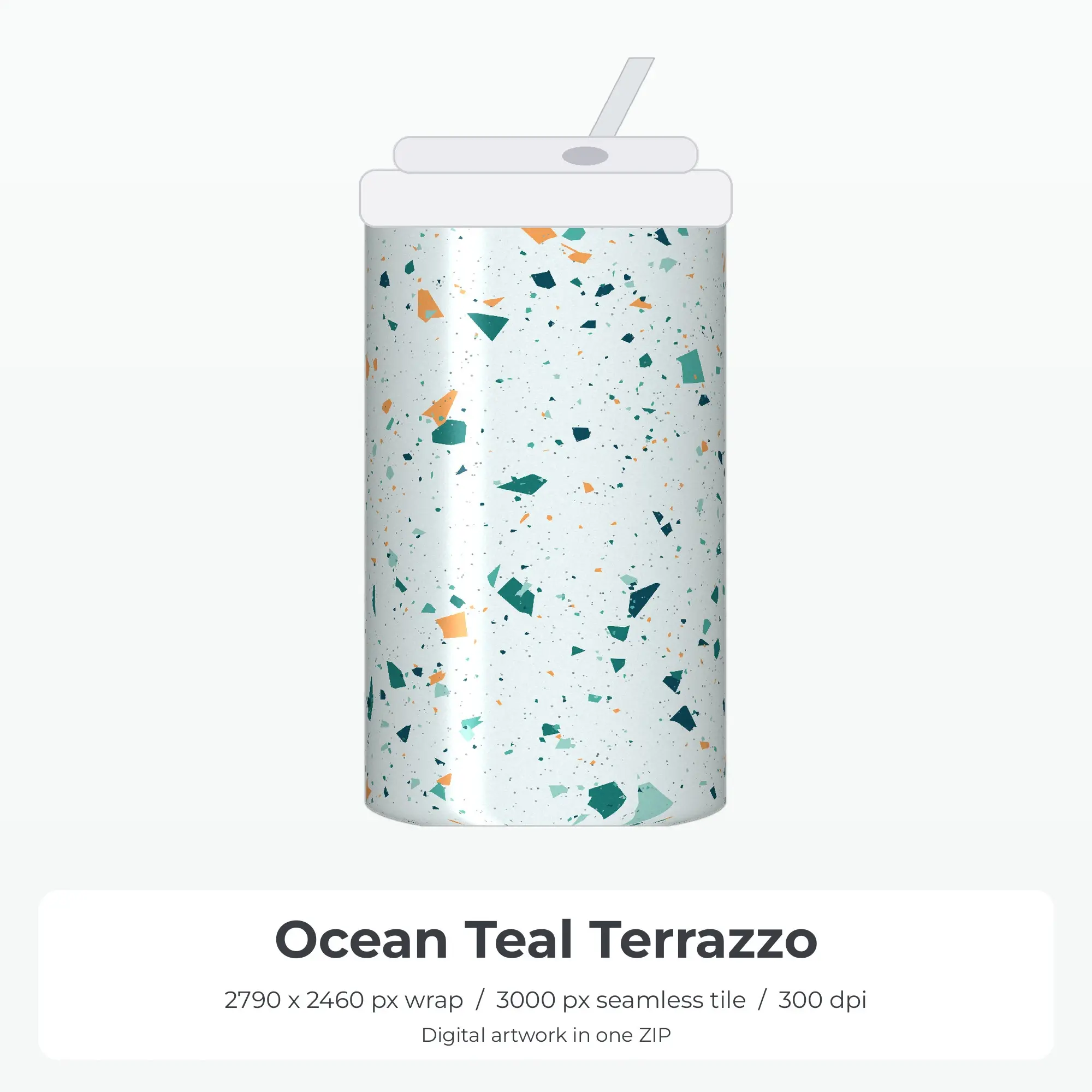 Ocean Teal Terrazzo Tumbler Wrap PNG, 20oz Sublimation preview