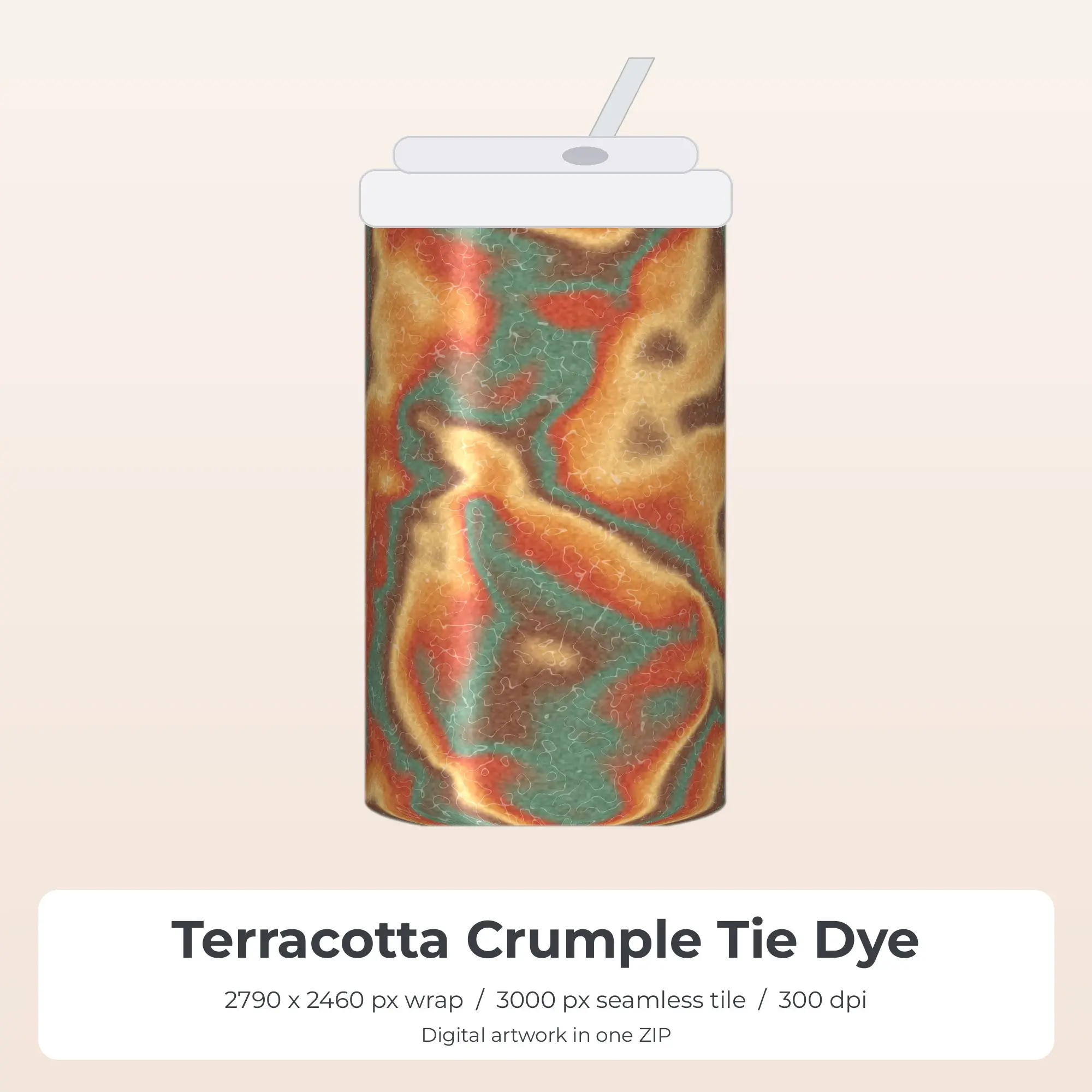 Terracotta Crumple Tie Dye Tumbler Wrap PNG, 20oz Sublimation preview