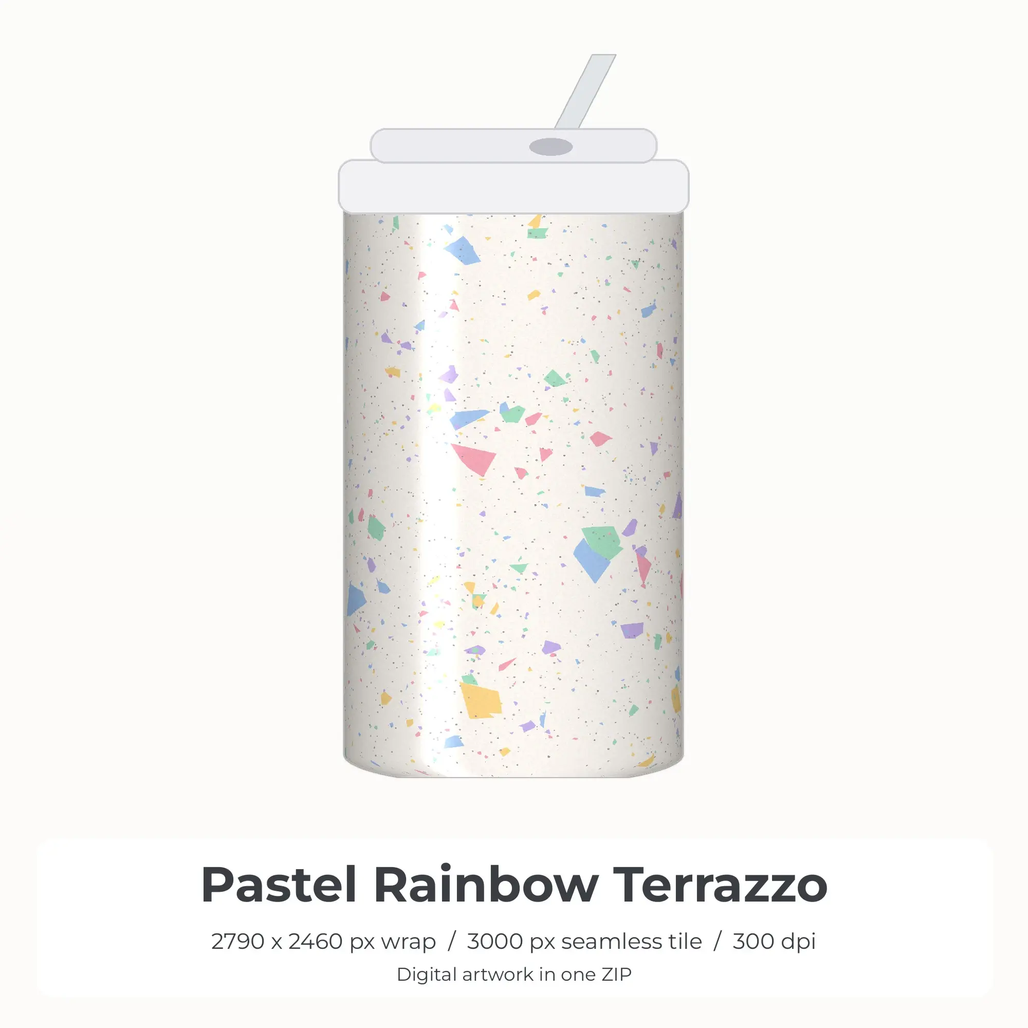 Pastel Rainbow Terrazzo Tumbler Wrap PNG, 20oz Sublimation preview