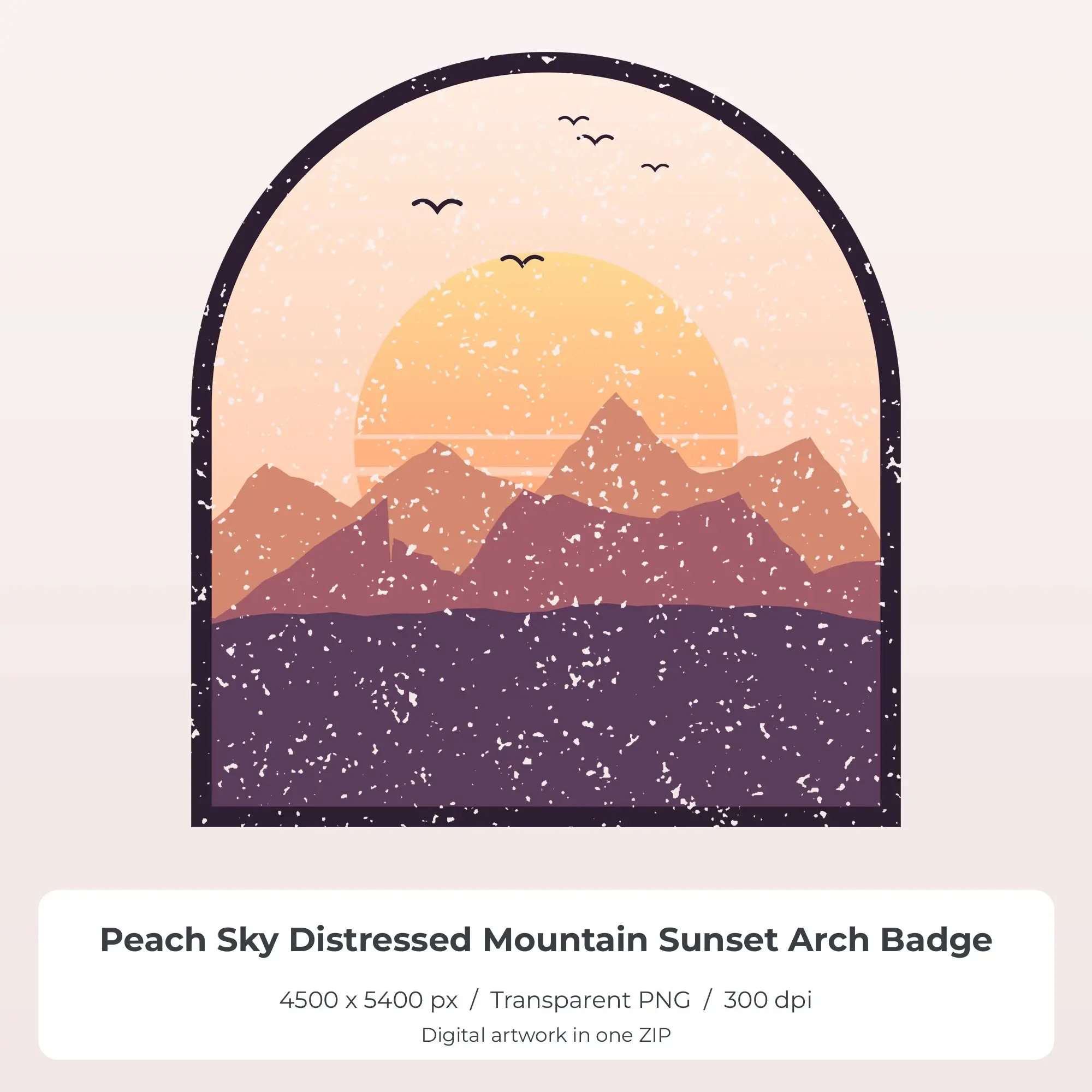 Peach Sky Distressed Mountain Sunset Arch Badge Sublimation PNG preview