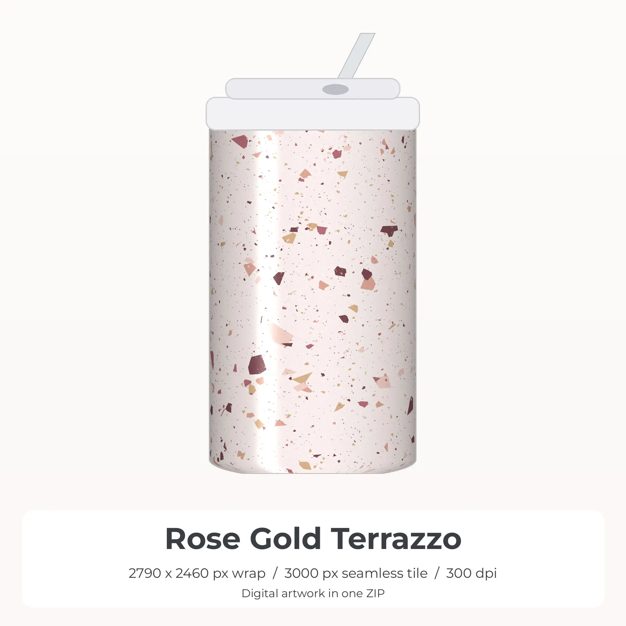 Rose Gold Terrazzo Tumbler Wrap PNG, 20oz Sublimation preview