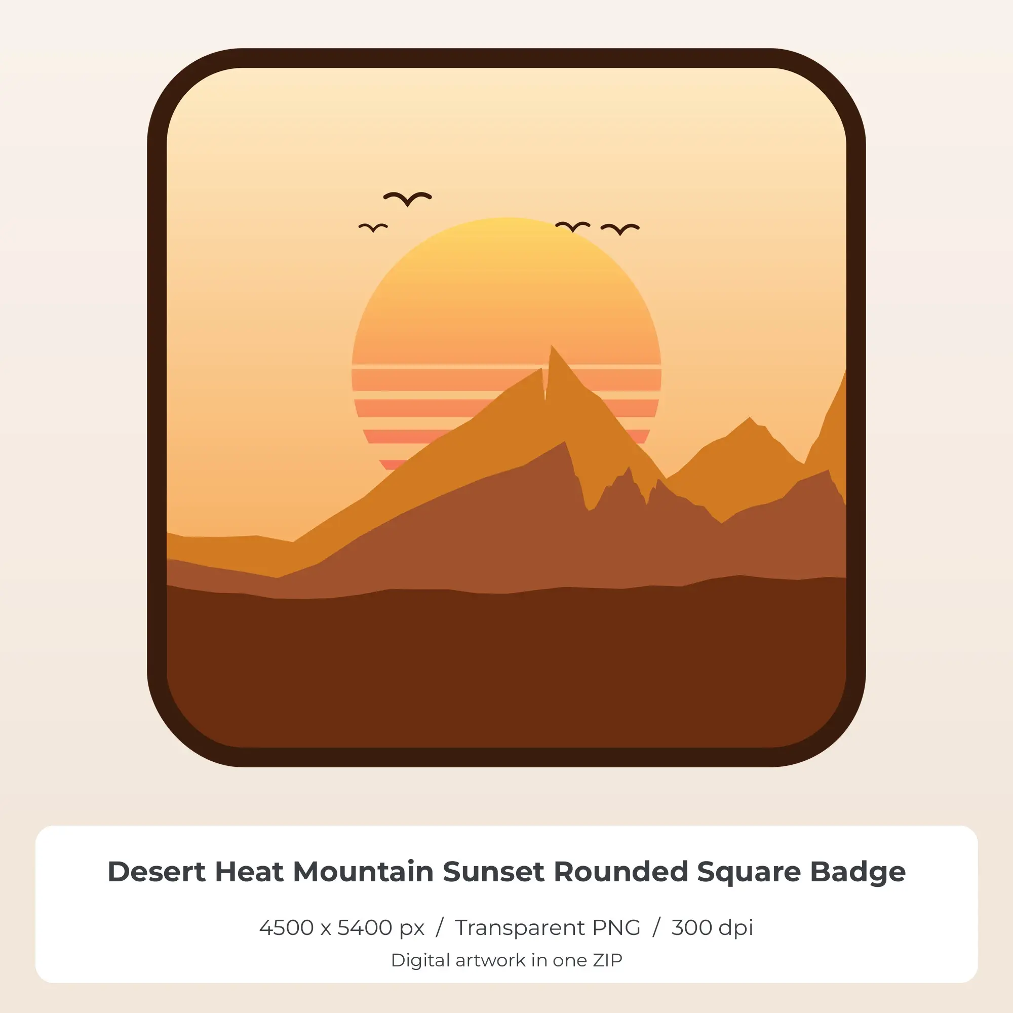 Desert Heat Mountain Sunset Rounded Square Badge Sublimation PNG preview