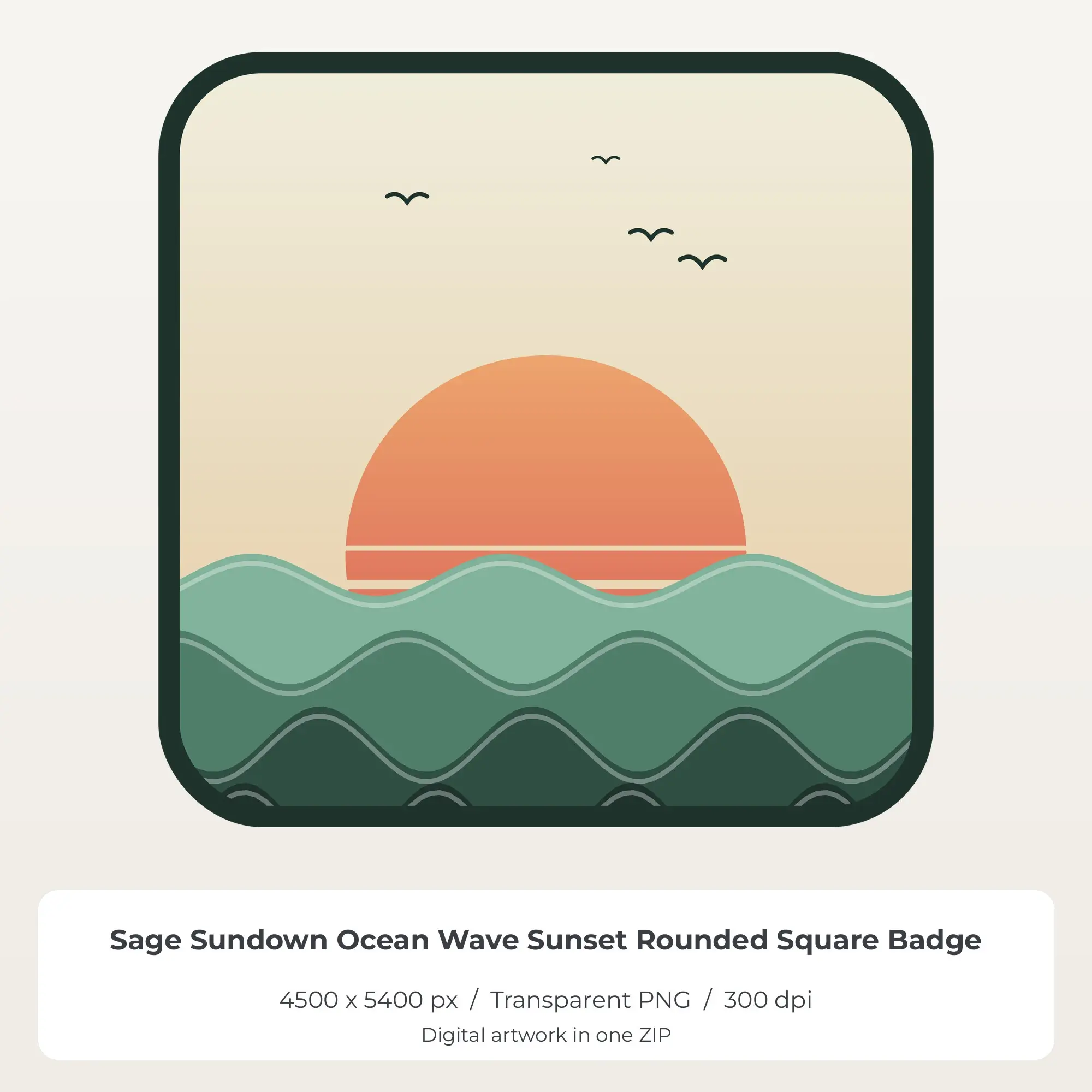 Sage Sundown Ocean Wave Sunset Rounded Square Badge Sublimation PNG preview