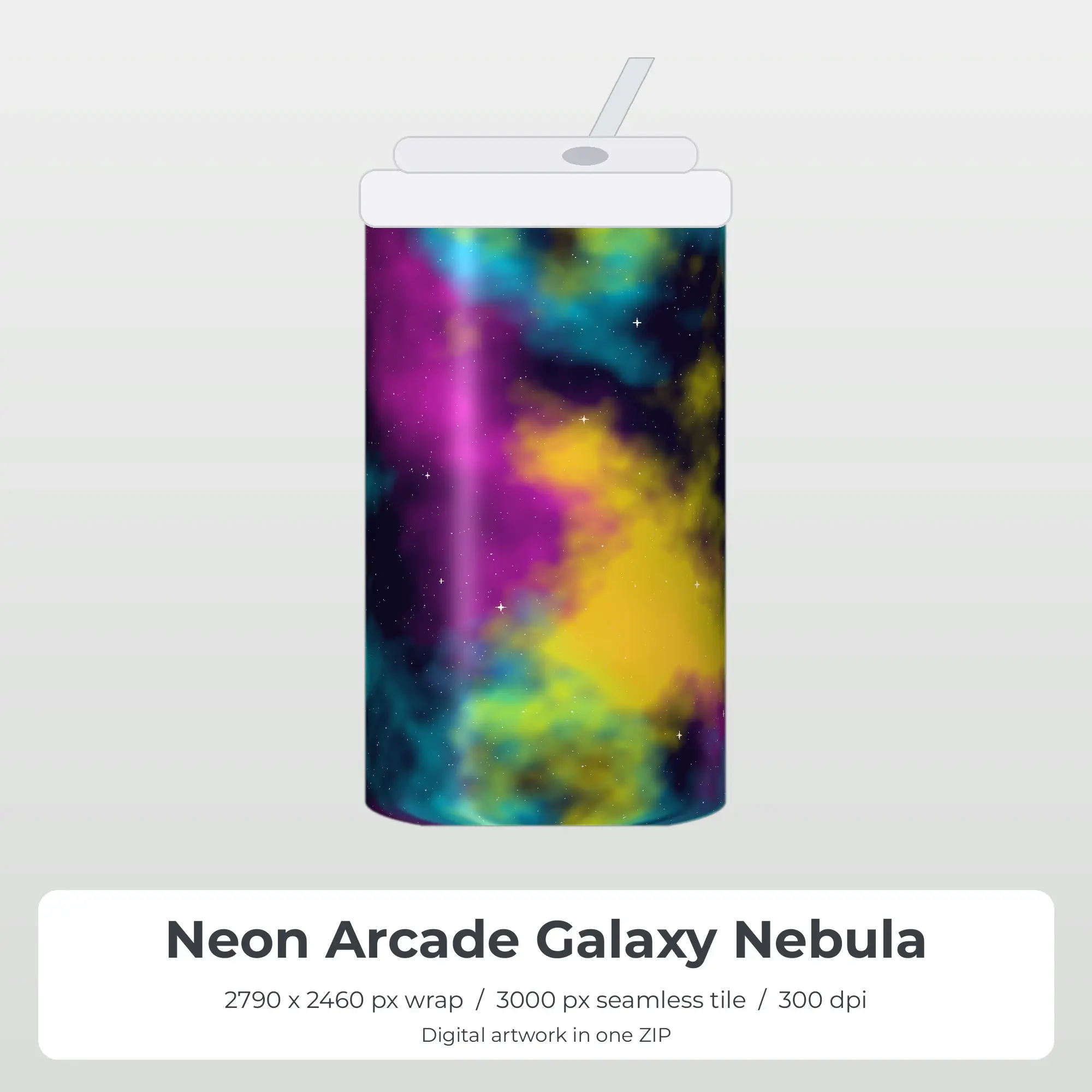 Neon Arcade Galaxy Nebula Tumbler Wrap PNG, 20oz Sublimation preview