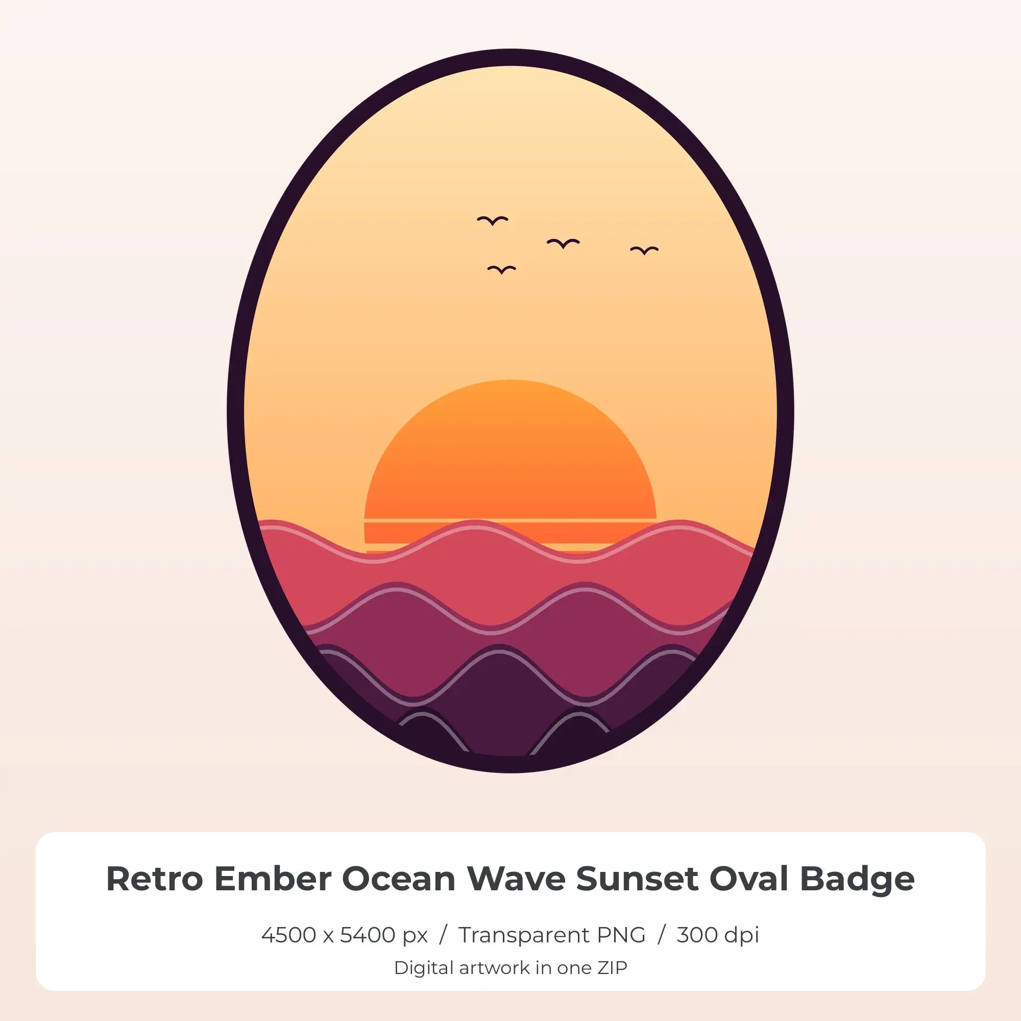 Retro Ember Ocean Wave Sunset Oval Badge Sublimation PNG for Shirts preview