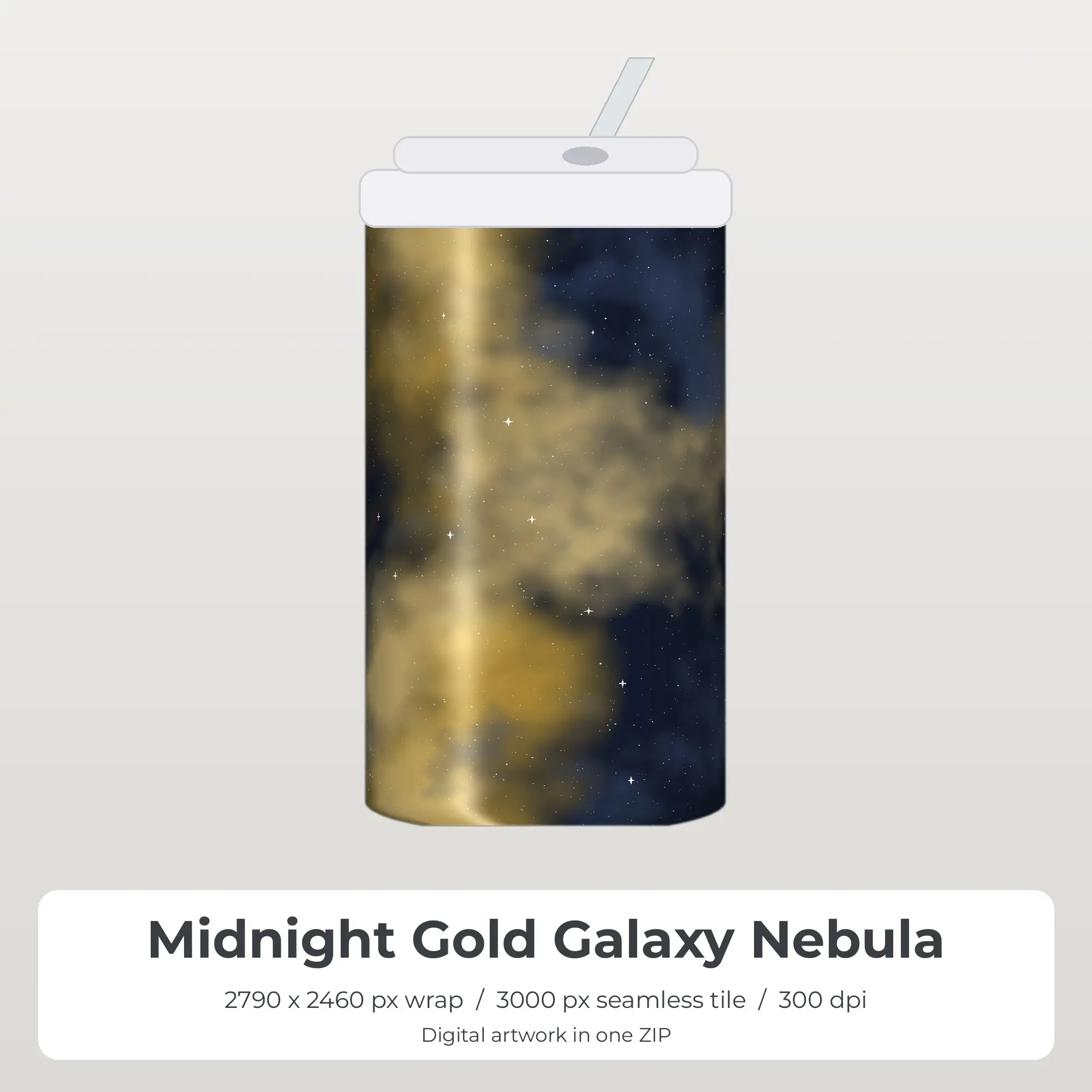 Midnight Gold Galaxy Nebula Tumbler Wrap PNG, 20oz Sublimation preview