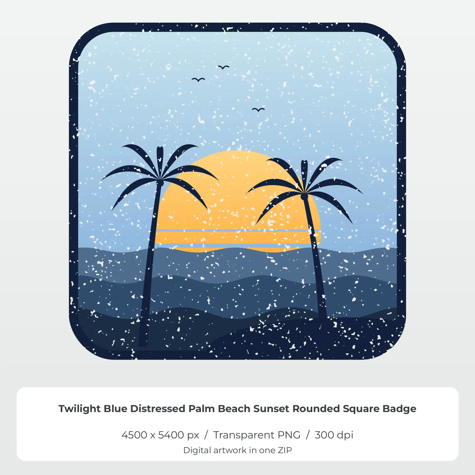 Twilight Blue Distressed Palm Beach Sunset Square Sublimation PNG preview