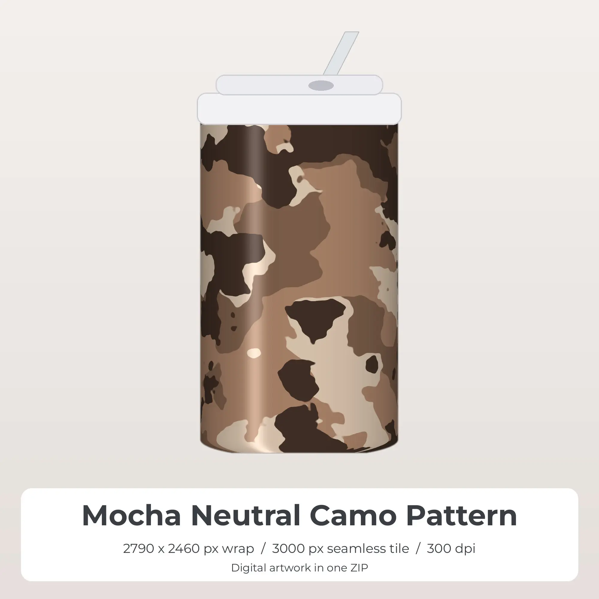 Mocha Neutral Camo Pattern Tumbler Wrap PNG, 20oz Sublimation preview