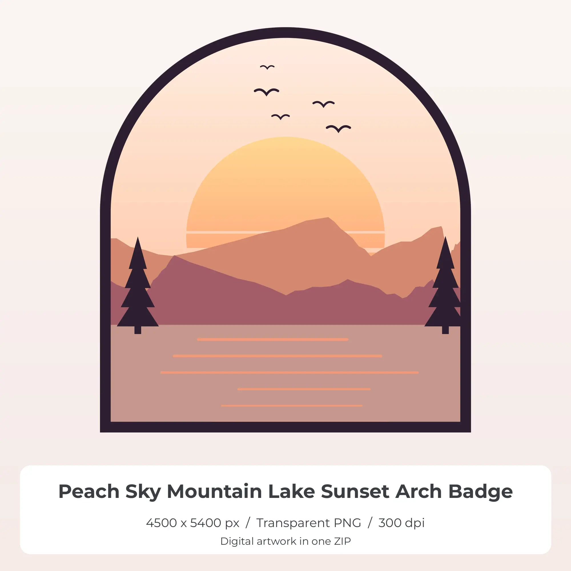 Peach Sky Mountain Lake Sunset Arch Badge Sublimation PNG for Shirts preview