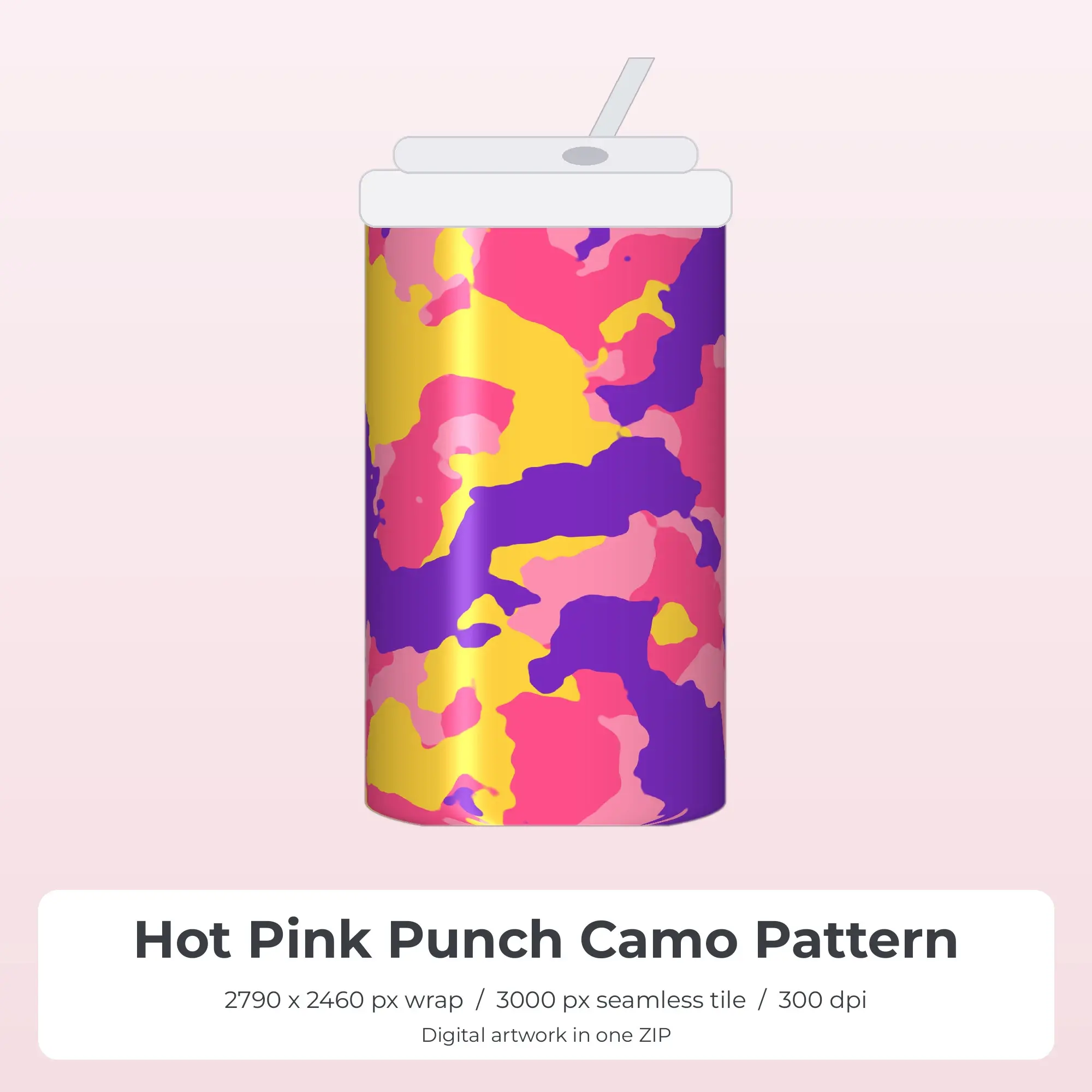 Hot Pink Punch Camo Pattern Tumbler Wrap PNG, 20oz Sublimation preview