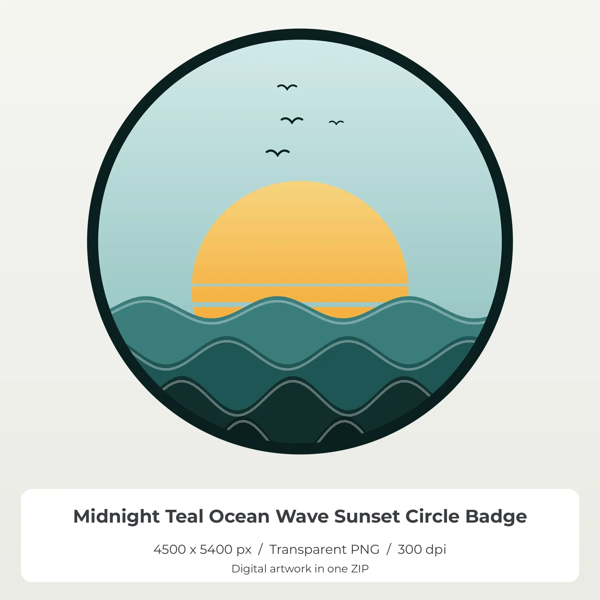 Midnight Teal Ocean Wave Sunset Circle Badge T-Shirt Sublimation PNG preview