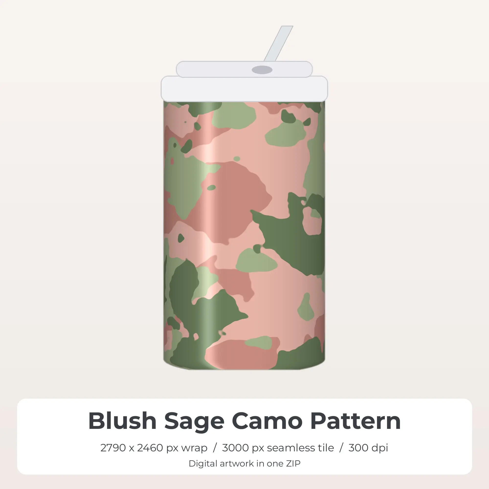 Blush Sage Camo Pattern Tumbler Wrap PNG, 20oz Sublimation preview