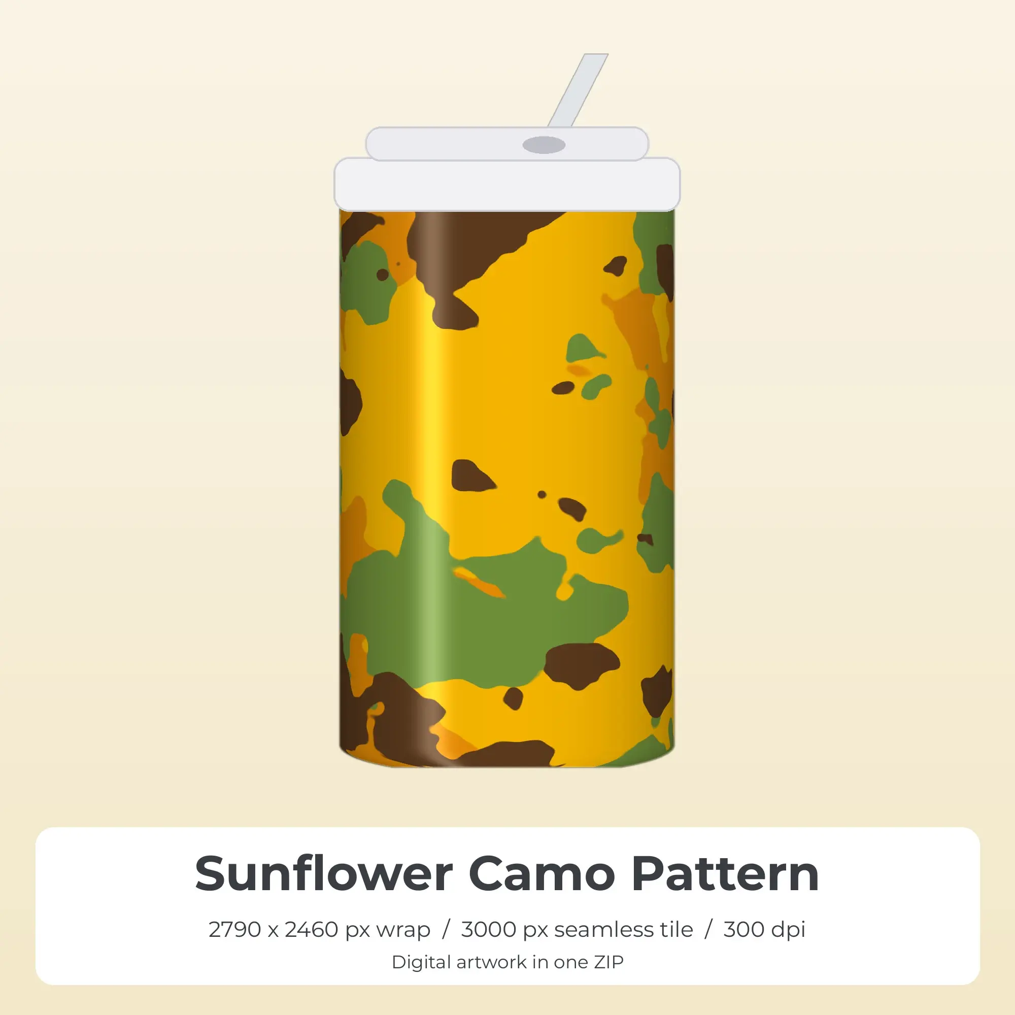 Sunflower Camo Pattern Tumbler Wrap PNG, 20oz Sublimation preview