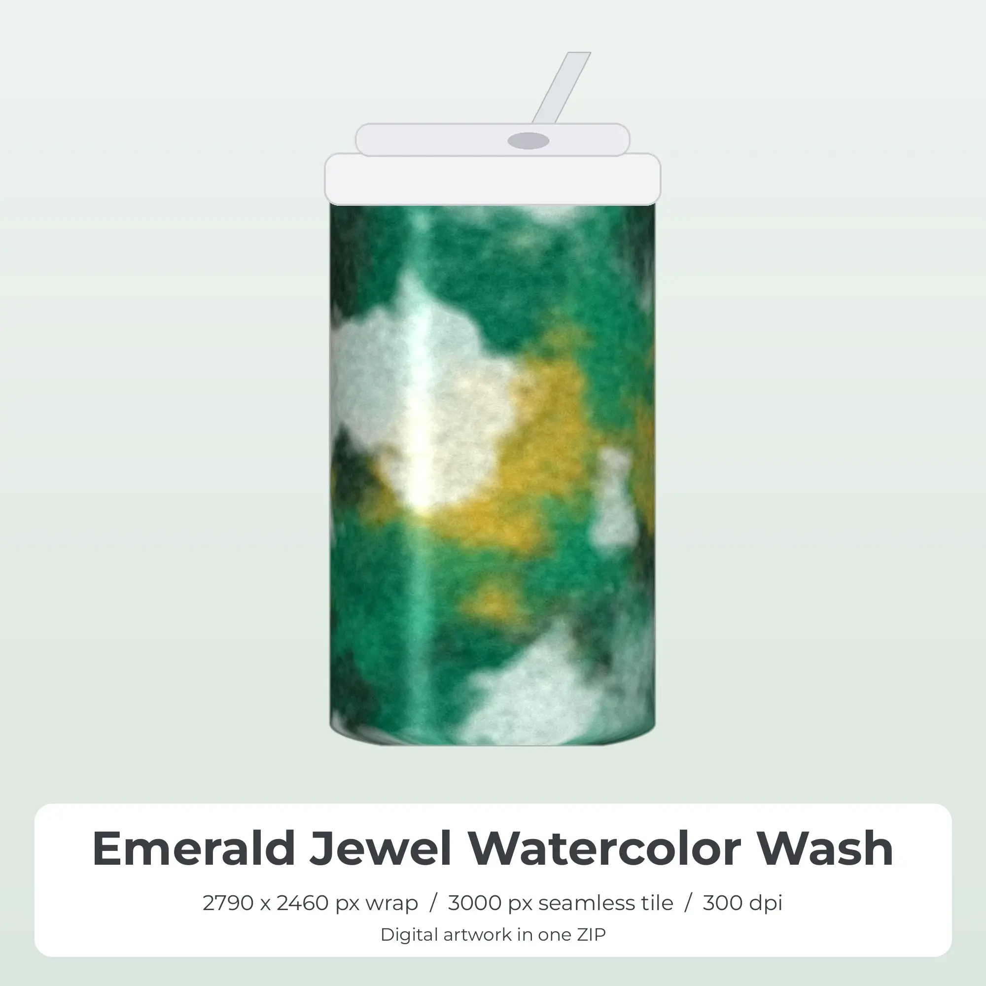 Emerald Jewel Watercolor Wash Tumbler Wrap PNG, 20oz Sublimation preview