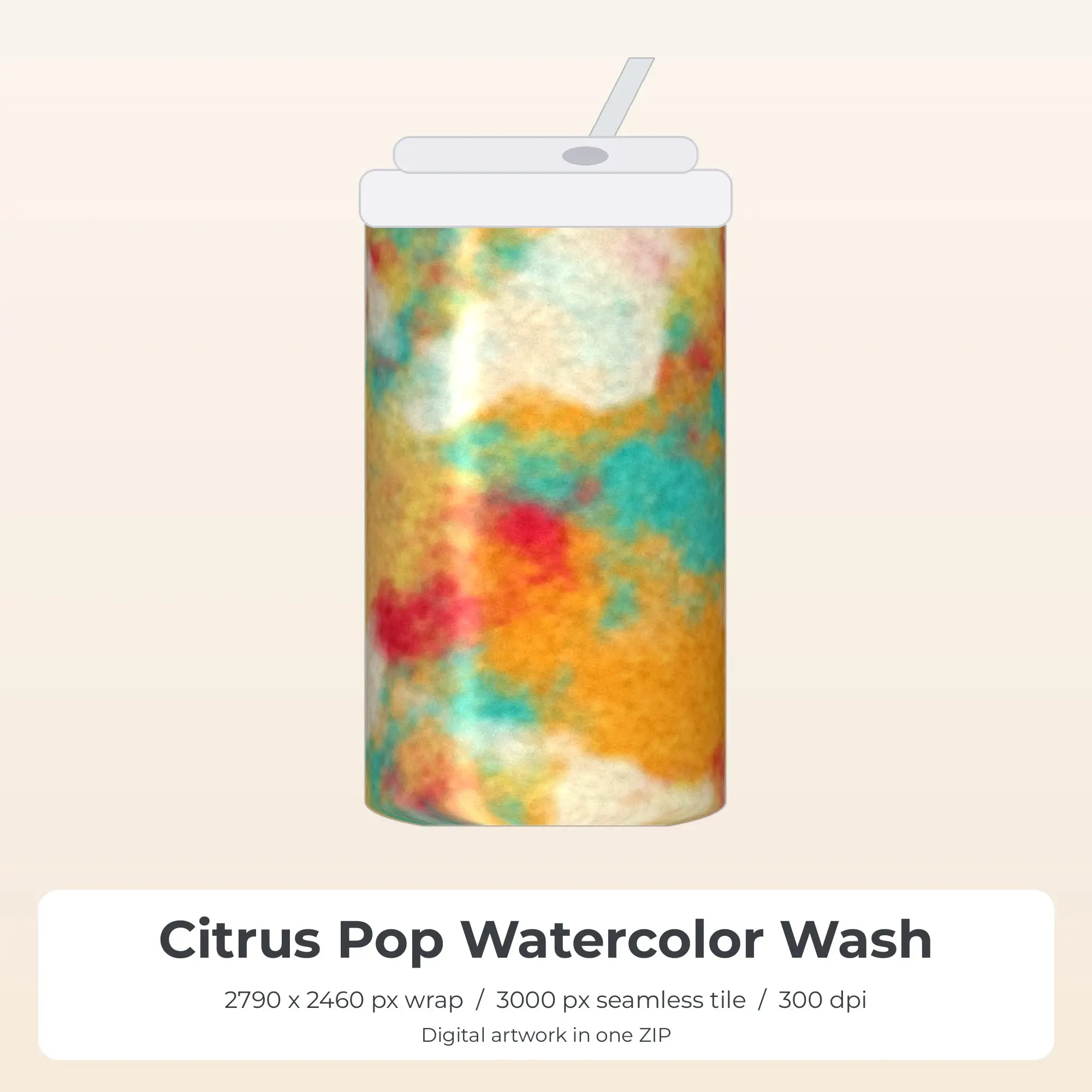 Citrus Pop Watercolor Wash Tumbler Wrap PNG, 20oz Sublimation preview