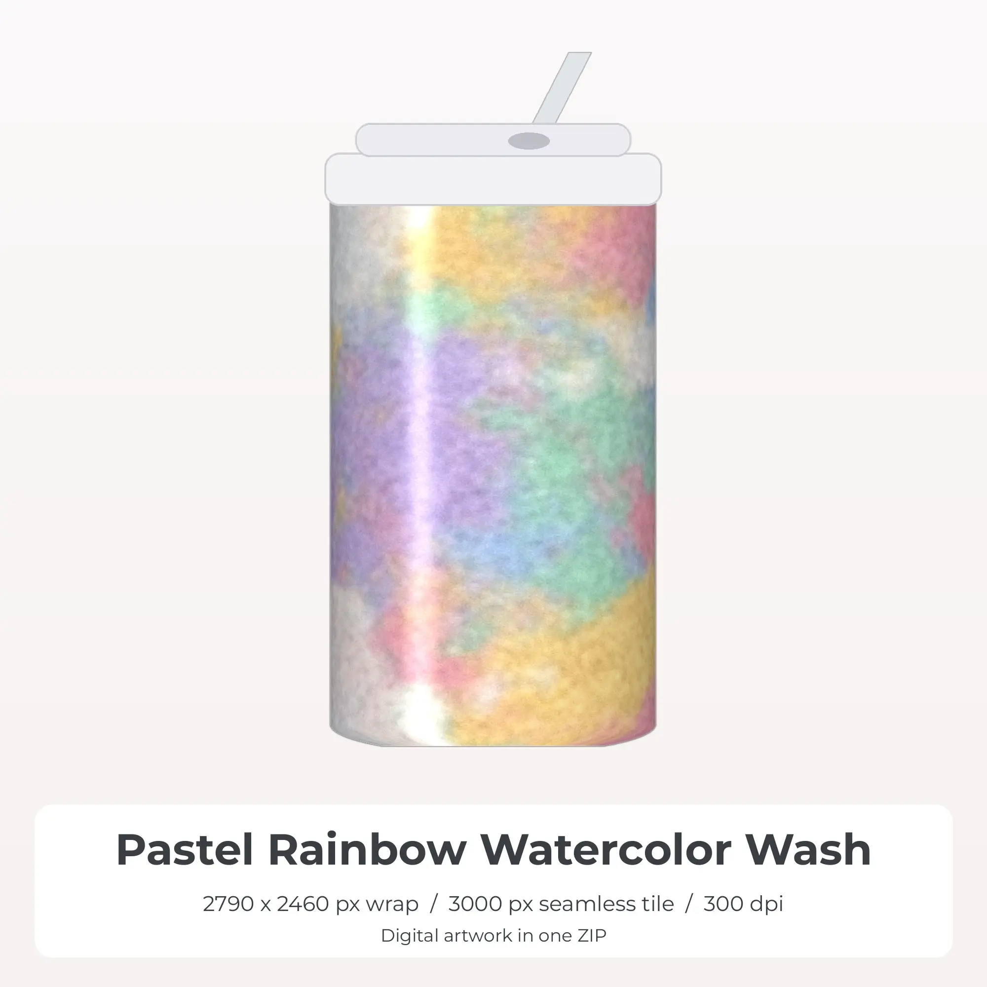 Pastel Rainbow Watercolor Wash Tumbler Wrap PNG, 20oz Sublimation preview