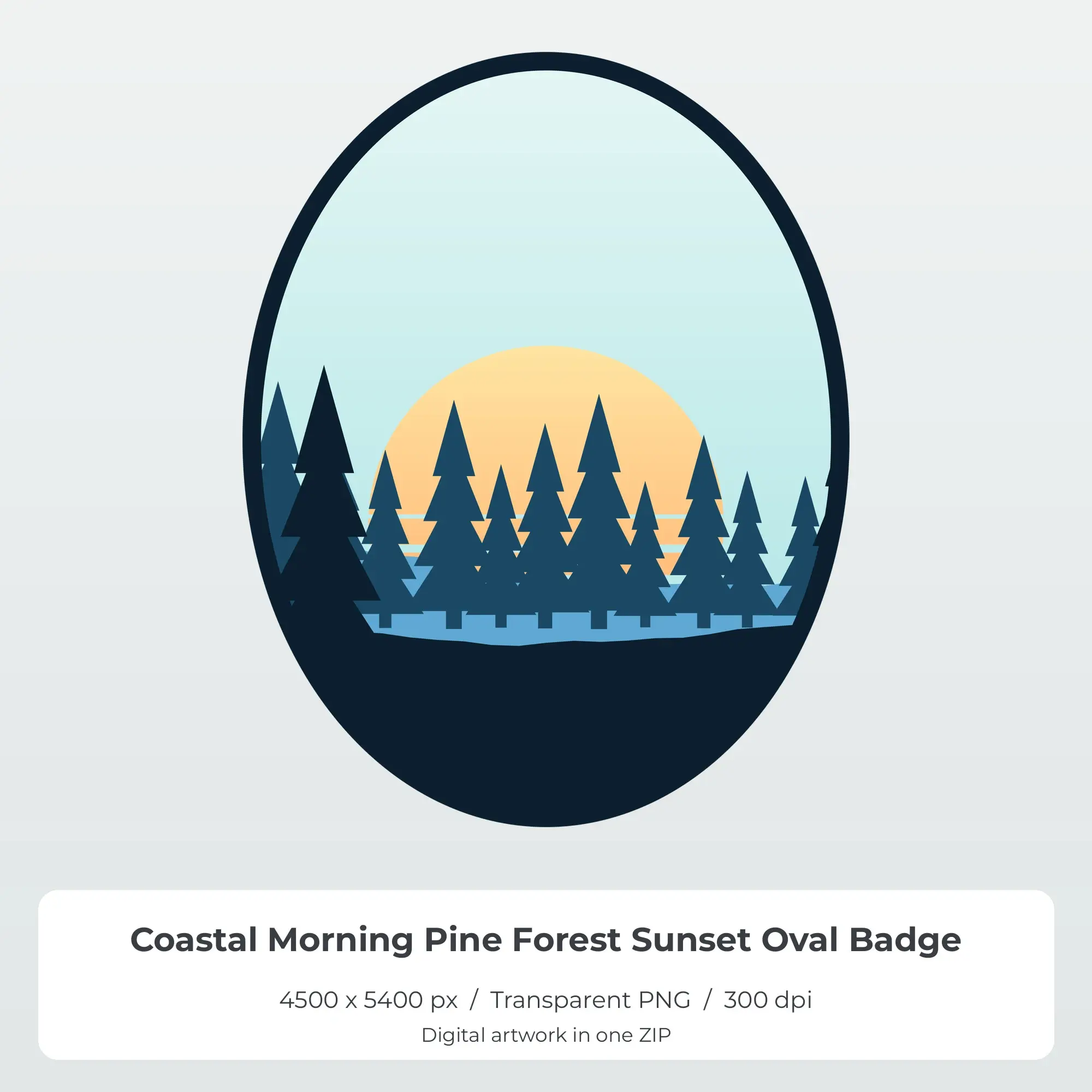 Coastal Morning Pine Forest Sunset Oval Badge T-Shirt Sublimation PNG preview