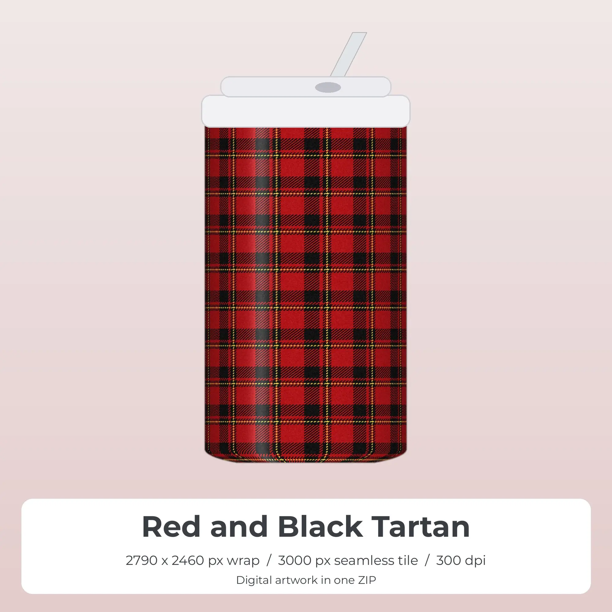 Red and Black Tartan Tumbler Wrap PNG, 20oz Sublimation preview