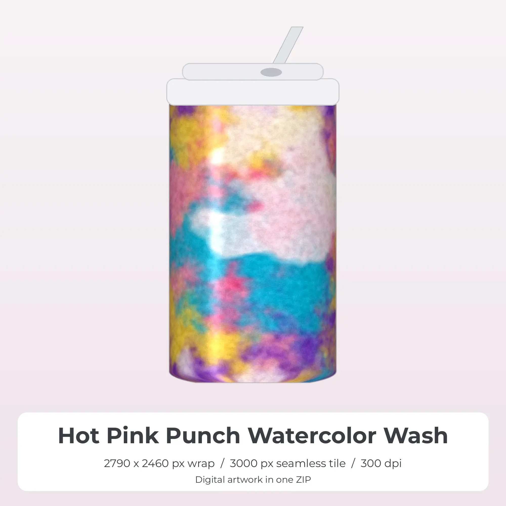 Hot Pink Punch Watercolor Wash Tumbler Wrap PNG, 20oz Sublimation preview