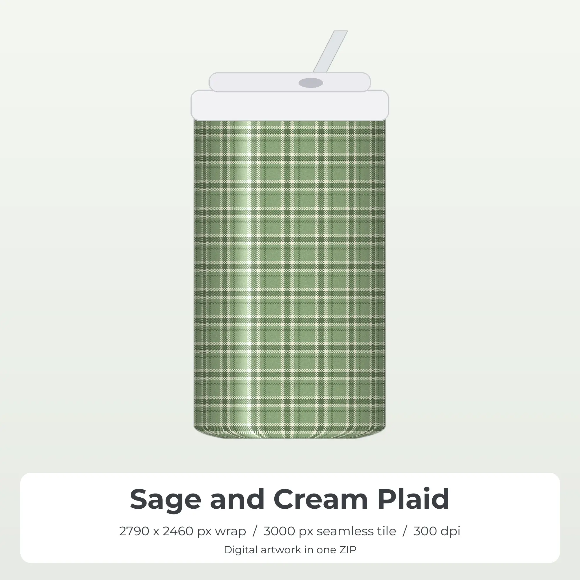 Sage and Cream Plaid Tumbler Wrap PNG, 20oz Sublimation preview
