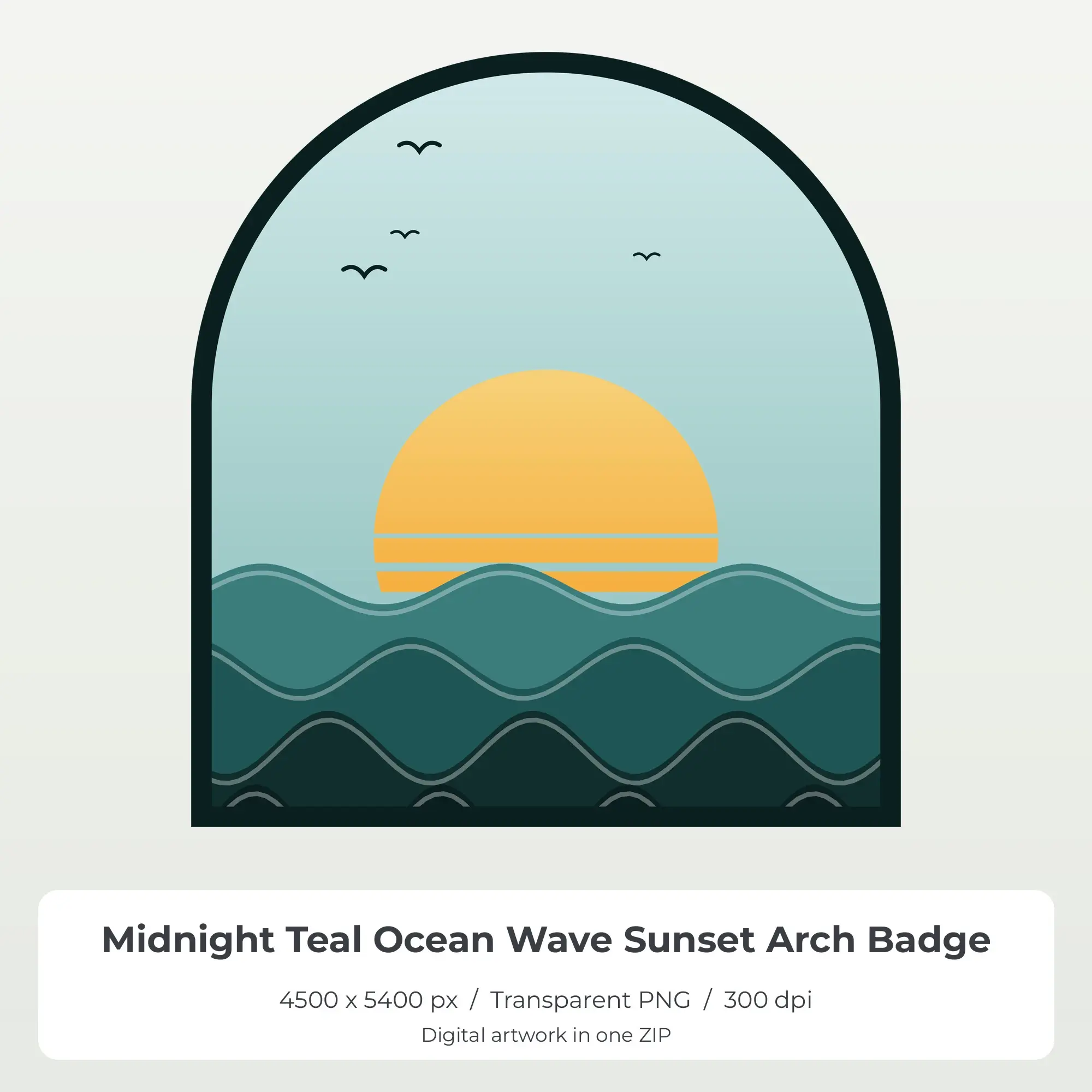 Midnight Teal Ocean Wave Sunset Arch Badge Sublimation PNG for Shirts preview